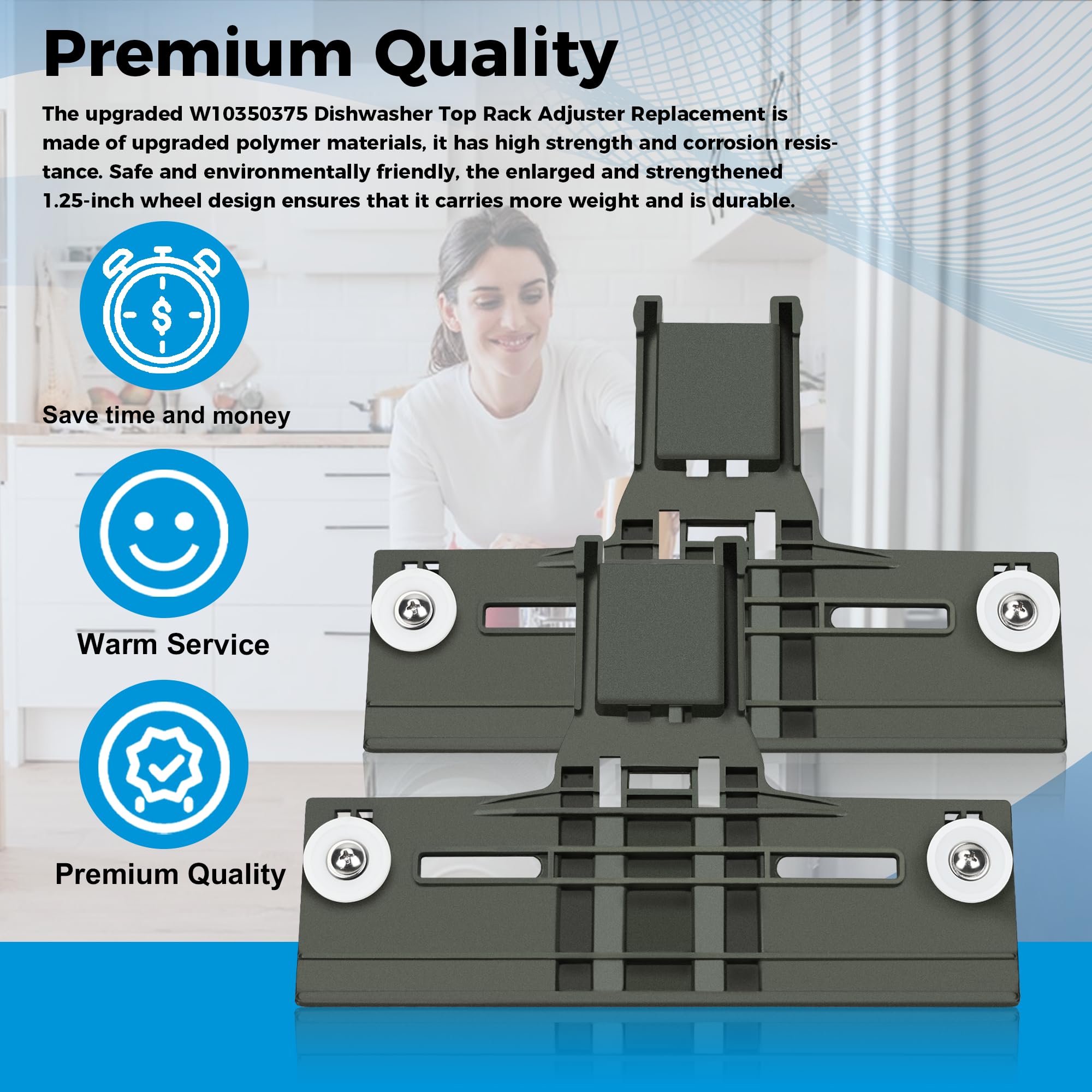 Romalon 2024 Upgraded W10350375 Dishwasher Upper Rack Adjuster Parts 1.2in Dia Wheels W10712395 AP5957560 3516330 AP595756 fit for Kenmore 665 Whirlpool Dishwasher WDT750SAHZ0 WDT730PAHZ0 2 Pack