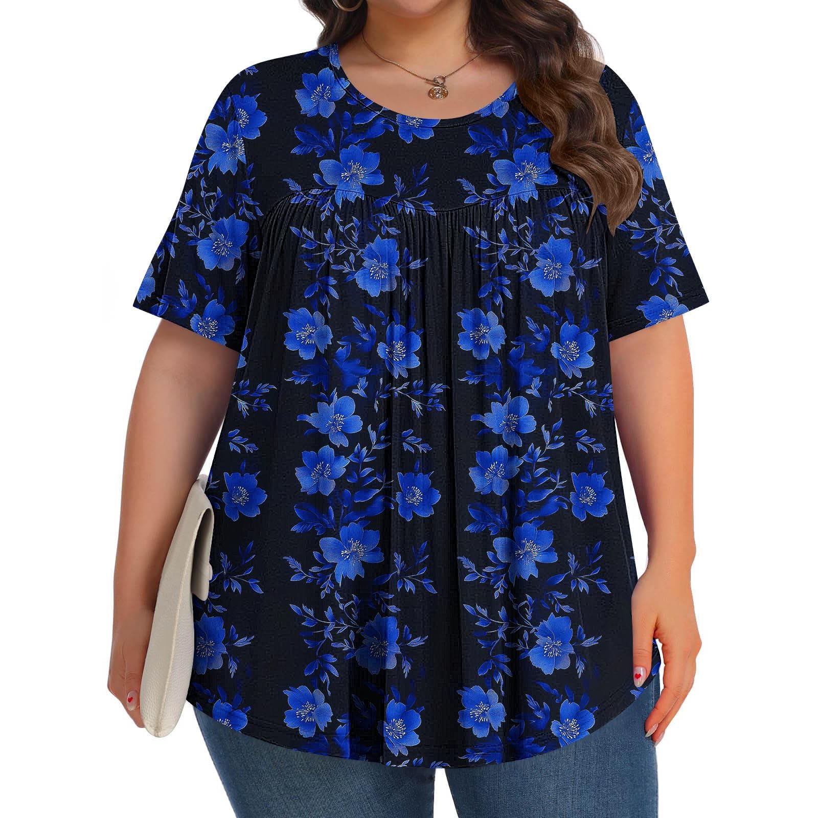 Plus Size Tops Plus Size Tops for Women Relaxed Fitted Short Sleeve Crewneck Shirts Floral Print Vacation Summer Clothes 2025