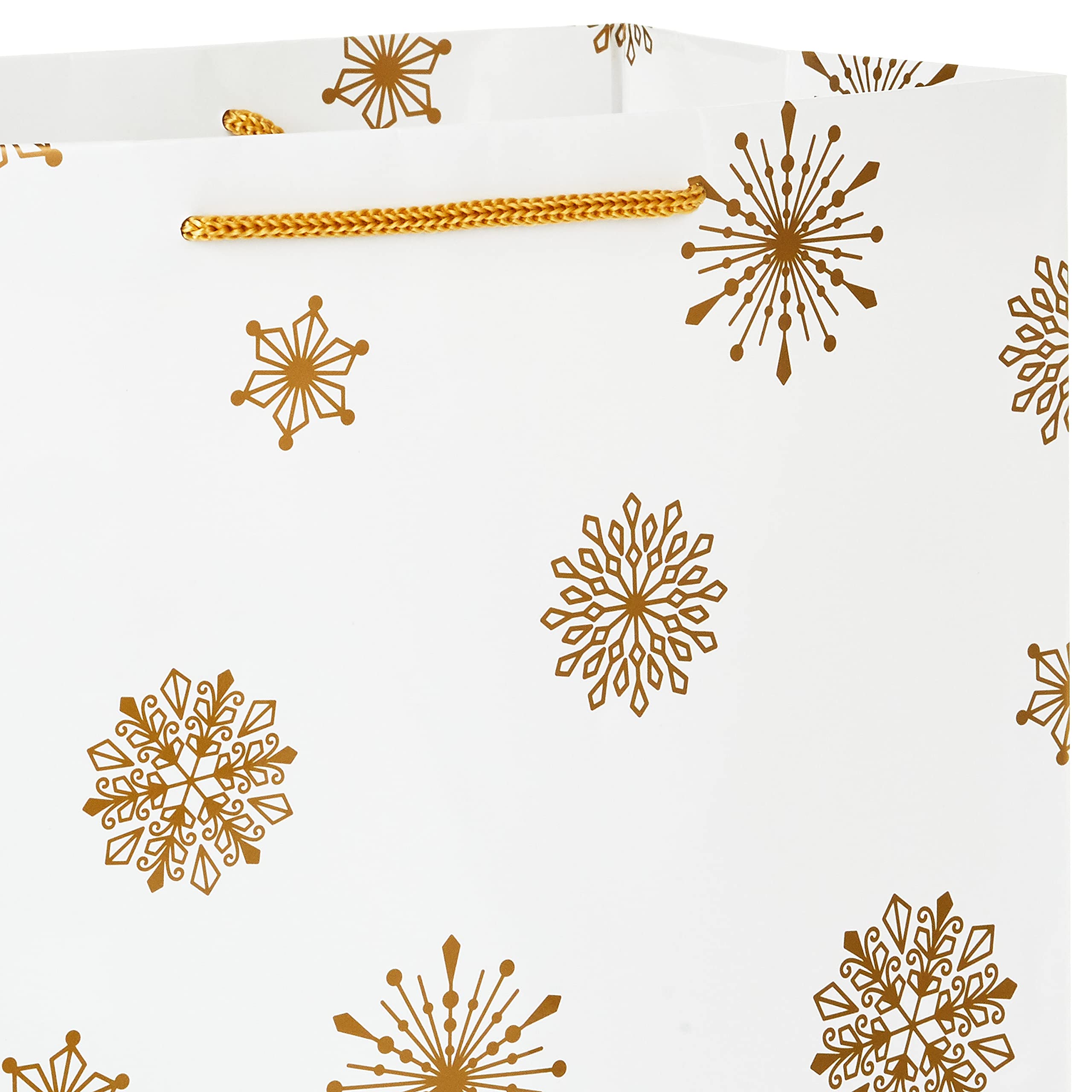 Hallmark 13" Christmas Gift Bags (4 Large White Bags: Gold Snowflakes, Gold Plaid) for Holiday Parties, Winter Weddings, Bridal Showers