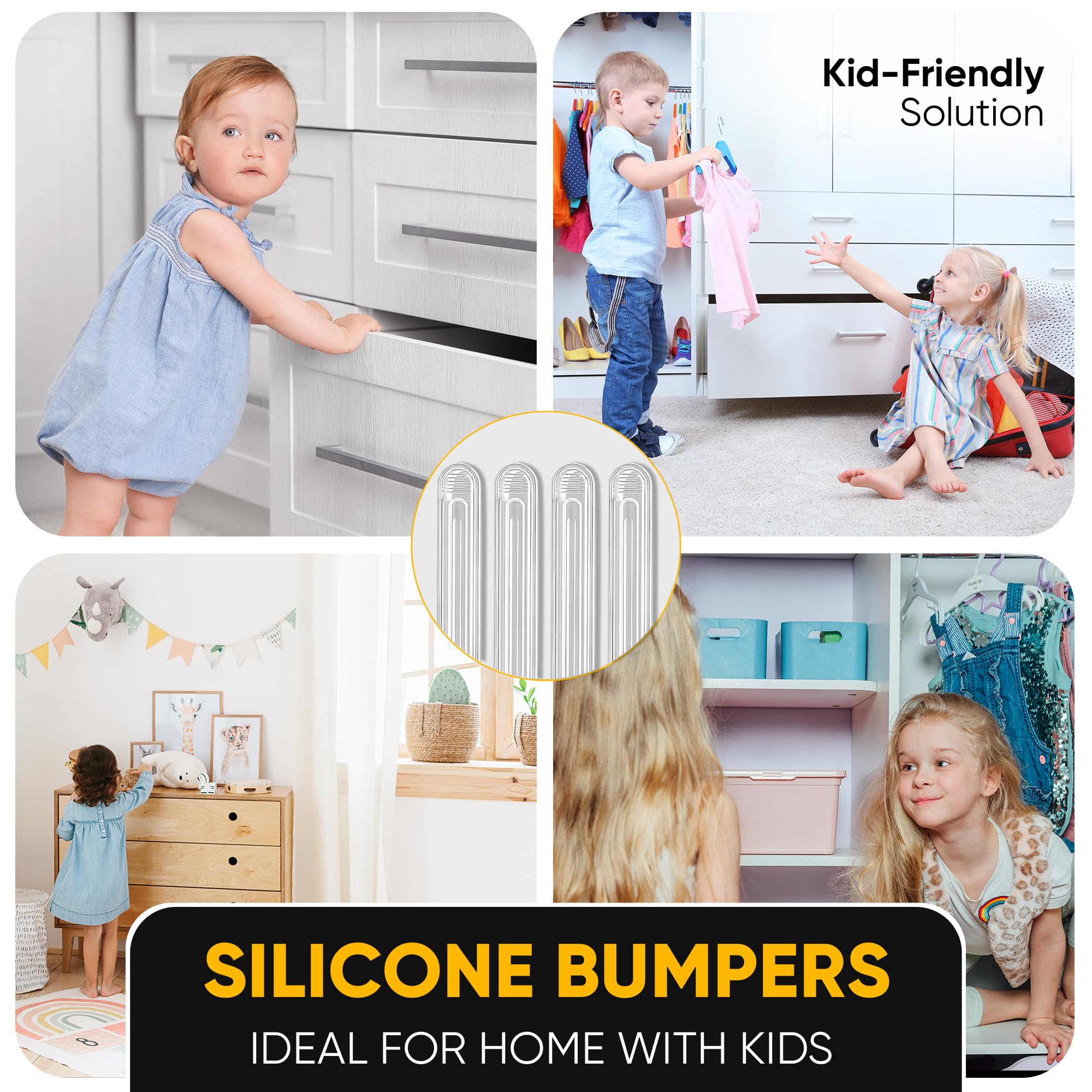 8 Clear Silicone Wall Protector Strips – Self-Adhesive Door Slam Stoppers & Noise Dampening Bumpers for Cabinets, Car, Toilet Lids, Drawers, Shower – 3.5" x 0.7" x 0.2" by Vellax