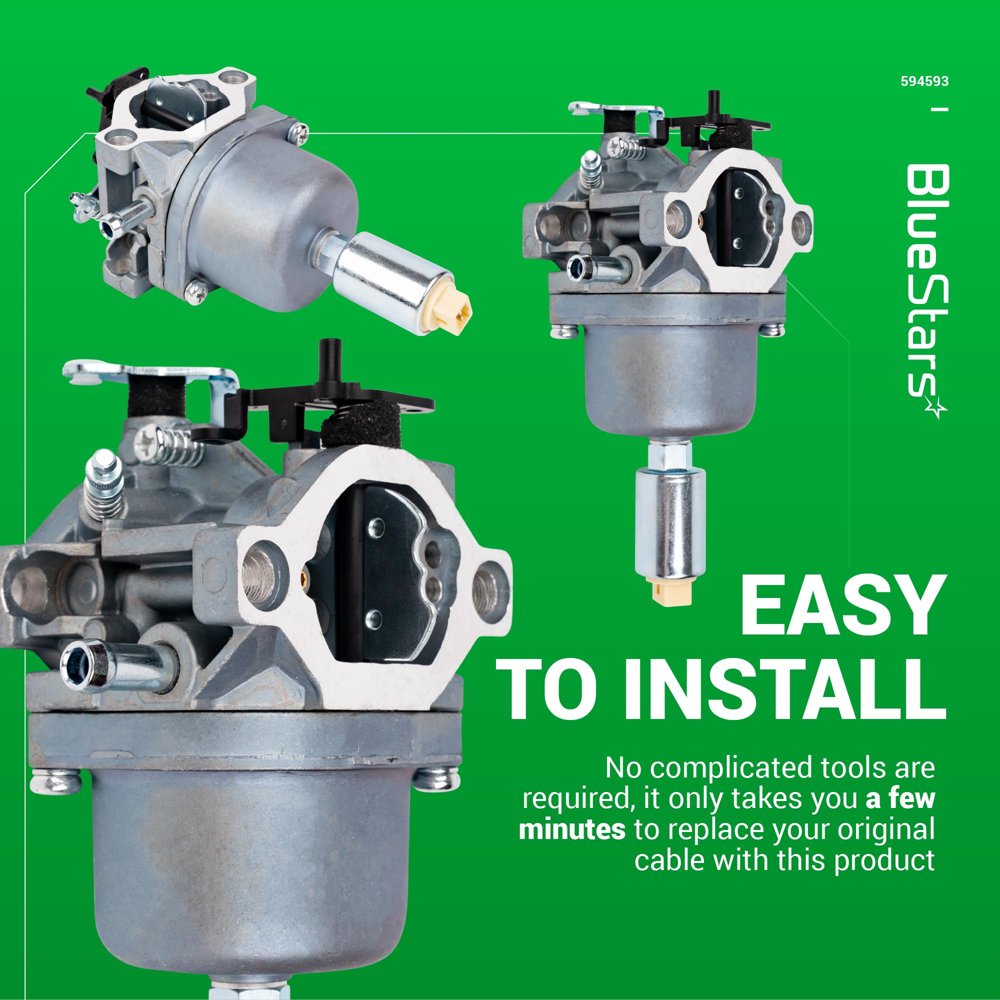 BlueStars 594593 Carburetor Kit - For John Deere LA105 D110 D105 LA115 D100 LA110 LA125 697203 JS40 L1742 1742HS S17 Lawn Tractor 17hp 19hp 21hp Nikki 697203 792036 792345 591731 796109 31H777 590400