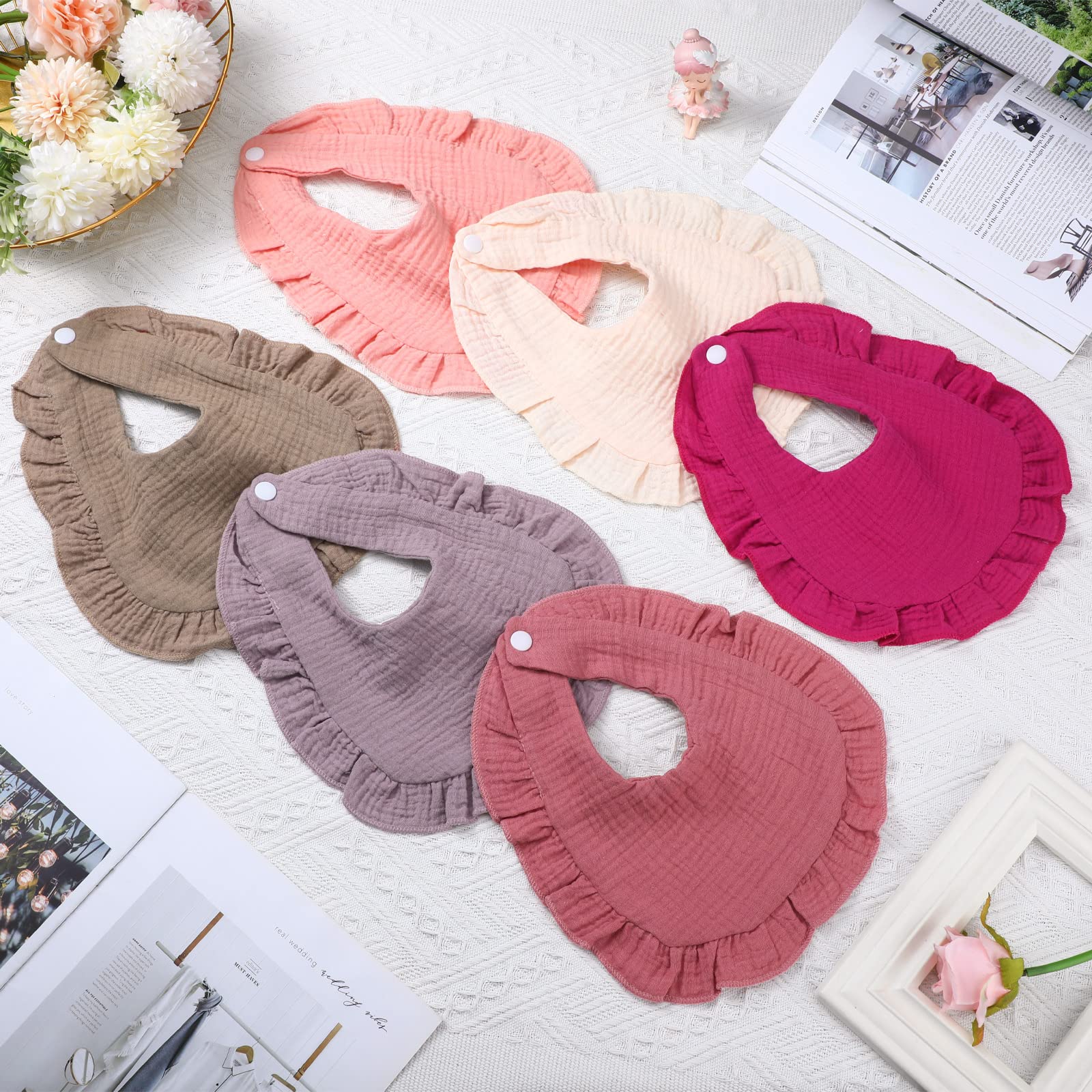 10 Pcs Baby Muslin Bibs Drool Bandana Soft Adjustable Baby Cotton Bibs for Newborn Baby Girl Boy Toddlers Infants Teething (Retro Colors)