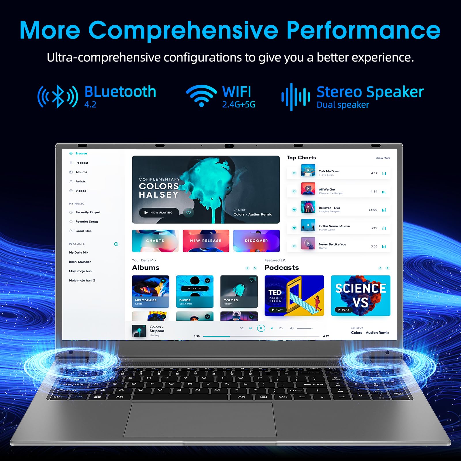Naclud 17.3 inch Laptops, Laptop Computer, 8GB RAM 256GB ROM, Expandable 1TB, Celeron Processor(up to 2.6 GHz), 5G WiFi, Webcam, Mini HDMI, 8000mAh, Type-C, 2 * USB 3.2, BT5.0（Slim）