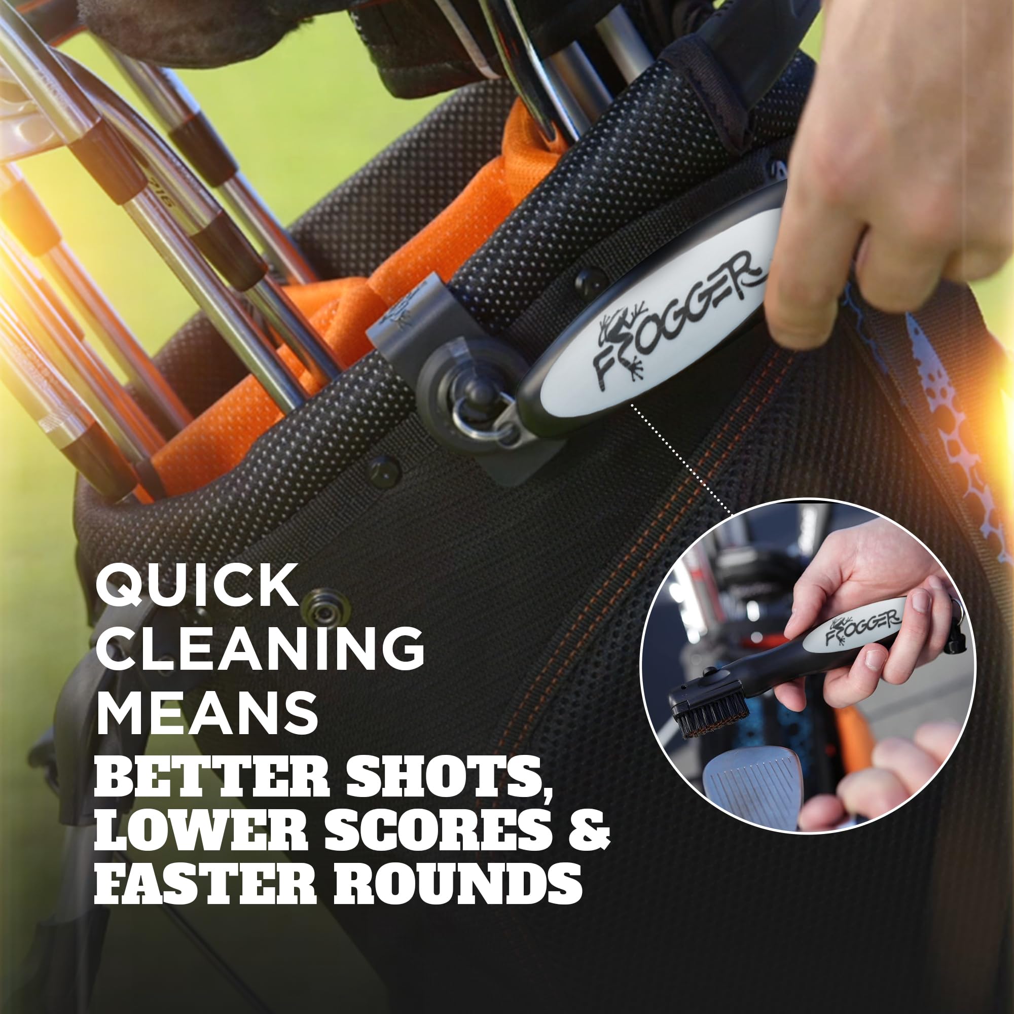 Frogger BrushPro Latch-It Golf Club Cleaner, Ergonomic Grip and Latch-it Magnet, Gray - Professional Golf Club Brush and Groove Cleaner for Golfers