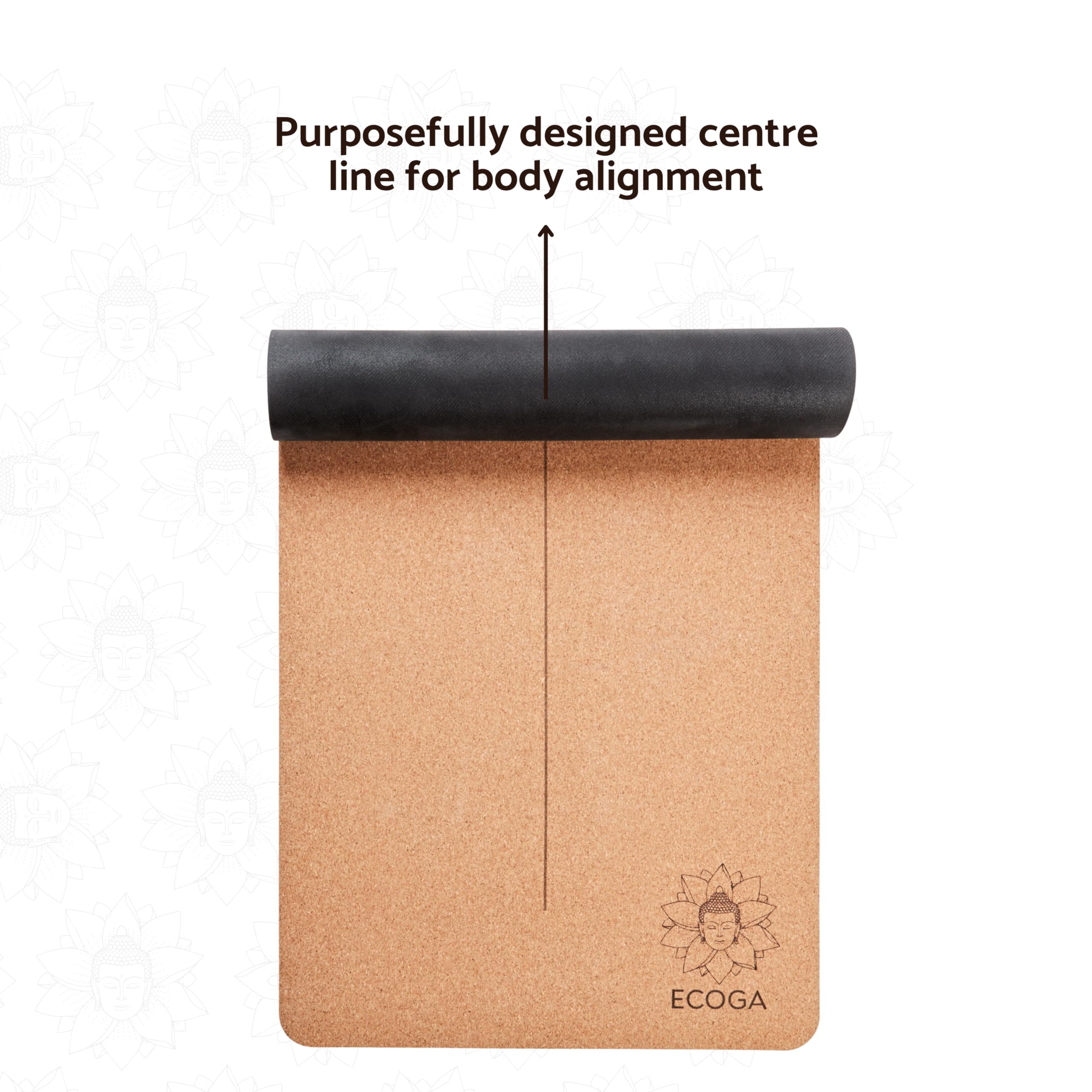 ECOGA Premium Cork Yoga Mat With Alignment Marks - 5mm Thick Hot Yoga Mat Non Slip with Natural Rubber Base - Eco-friendly Non Toxic Yoga Mat for Gym & Stretching - Includes Yoga Mat Strap and Bag