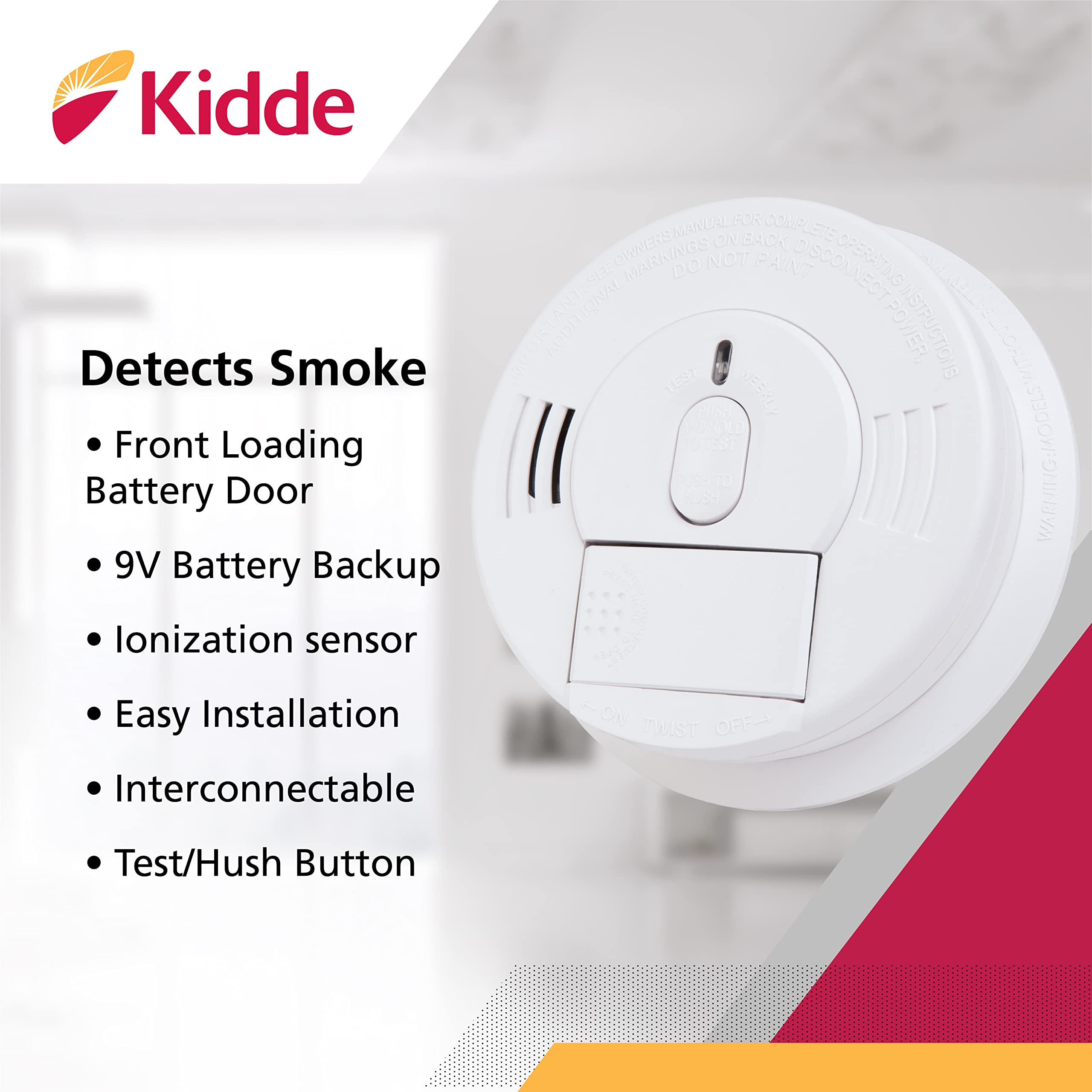 Kidde Smoke Detector, Hardwired Smoke Alarm with Battery Backup, Test-Silence Button