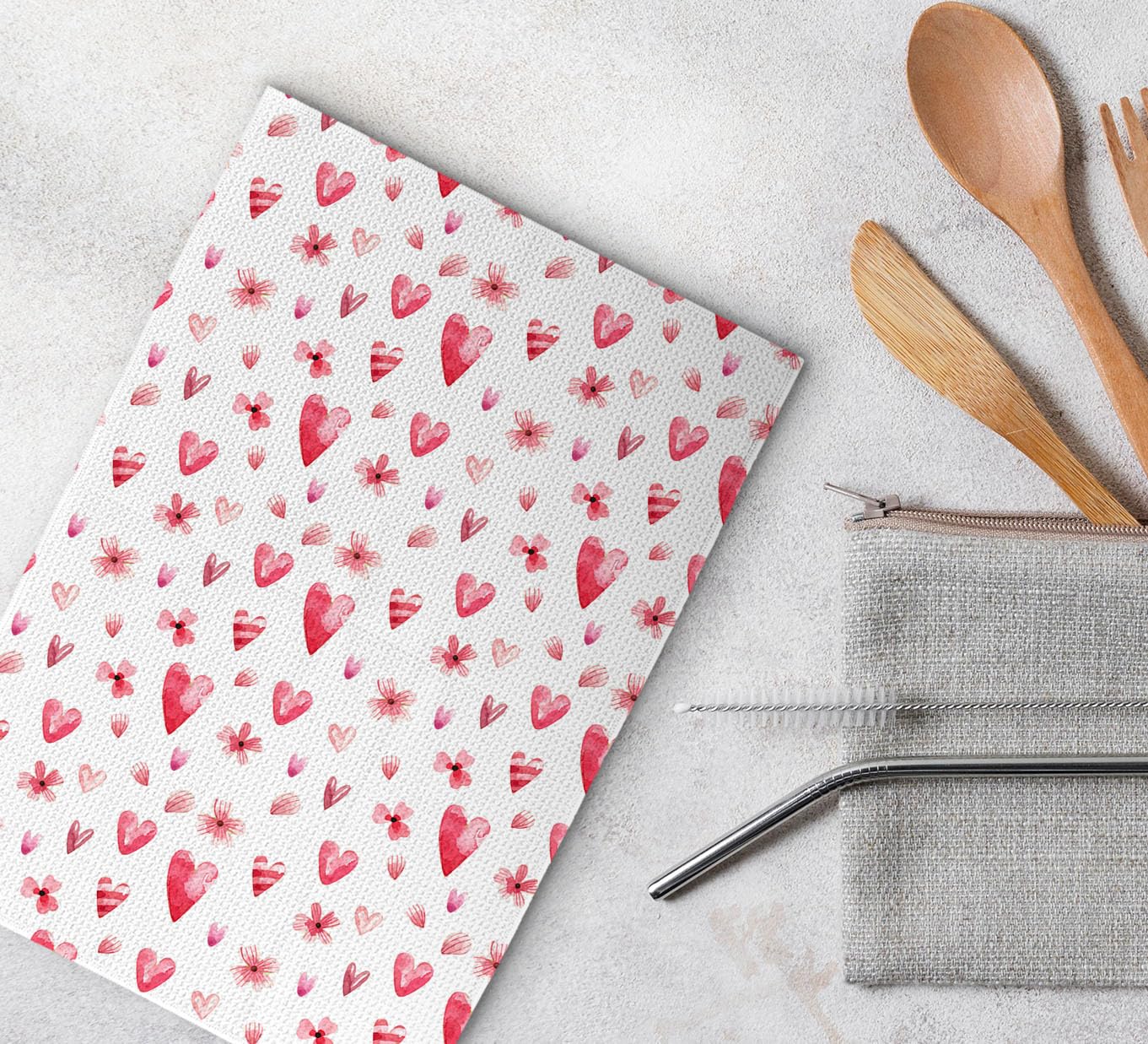 Dwept Valentines Day Kitchen Towels, Love Heart Pattern Hand Towels, Anniversary Wedding Bathroom Kitchen Decor, Valentines Romantic Gifts for Him Her, Floral Petal Tea Towels for Kitchen 428