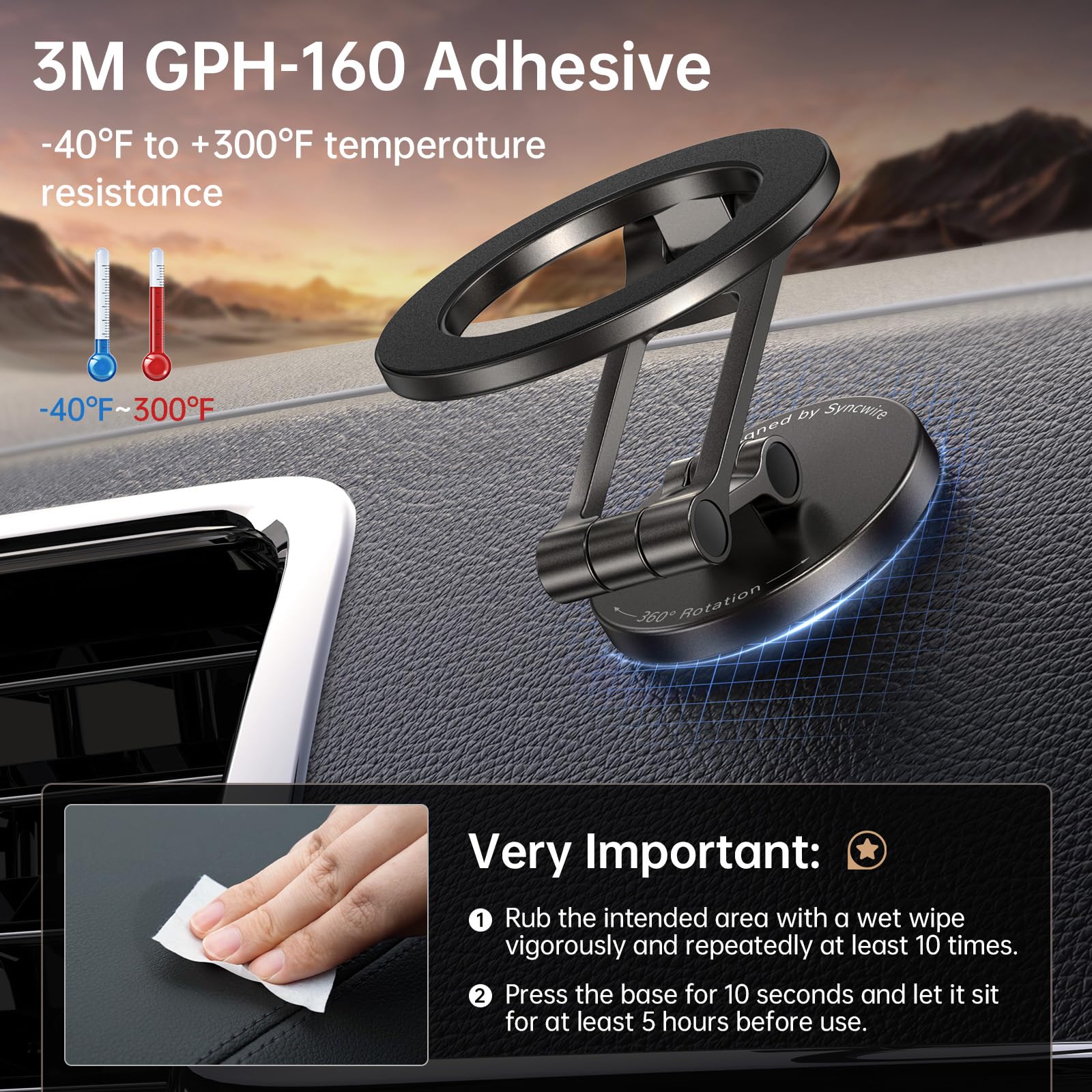 Syncwire Fits MagSafe Car Mount for Car Dash&Tesla Screen[All-Metal] Magnetic Phone Holder, [Flexible Three-axis]360° Rotation Car Mount Strong Magnets Car Phone Holder for iPhone 15 14 13 12 Pro Max