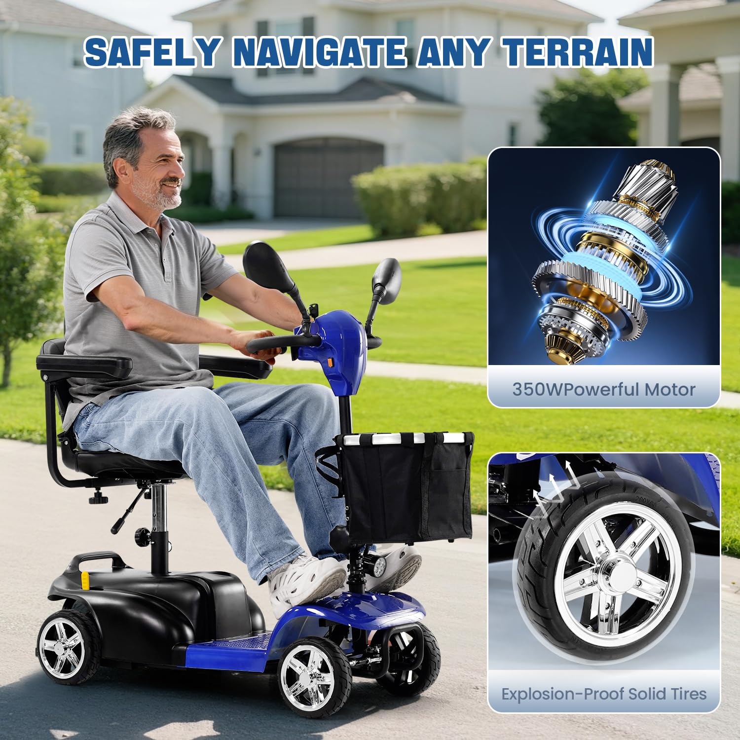 [2026 Upgrade] Aolebor 30 Miles 4 Wheel Mobility Scooter for Seniors & Adults, 350W Powered Wheelchair with Rotating Seat, Foldable Motorized Scooter with USB Port, Removable Basket, Supports 300 lbs
