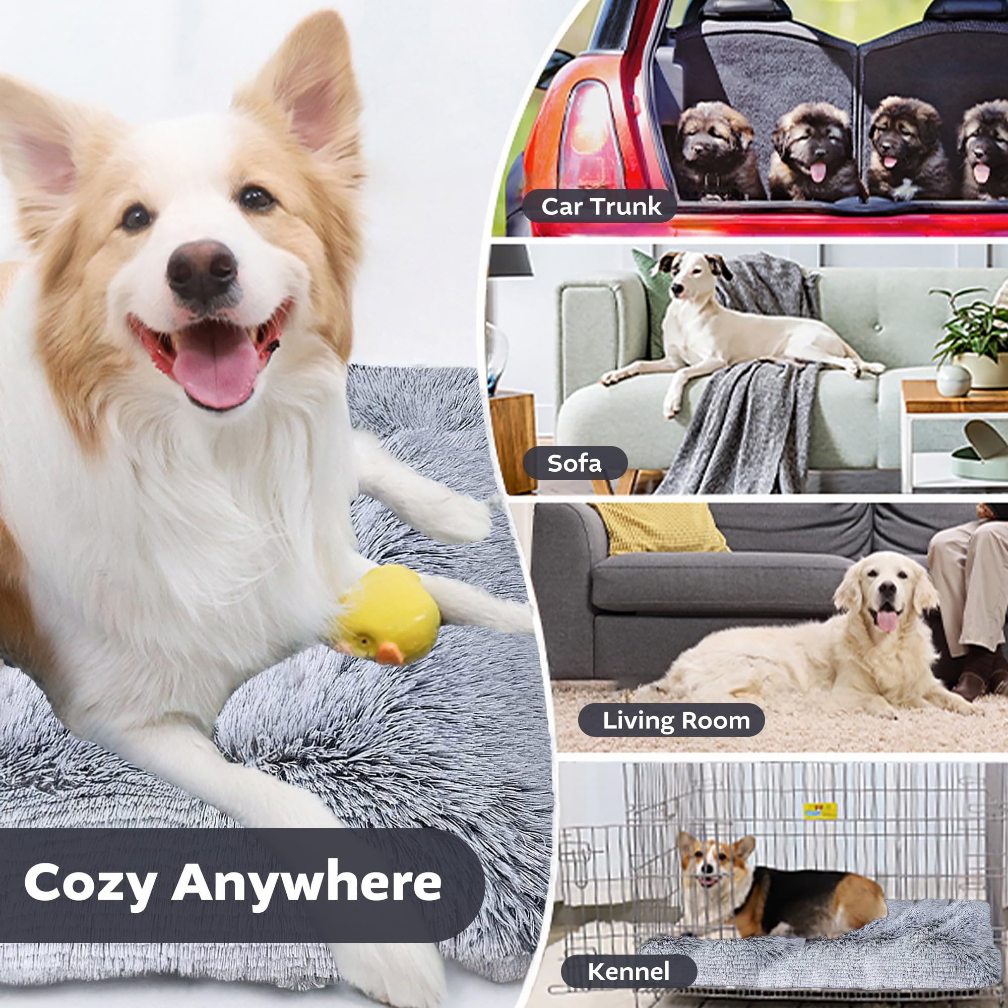 Deluxe Plush Dog Beds for Large Dogs Cats Washable Anti-Slip Pads 35''x23'' Gray