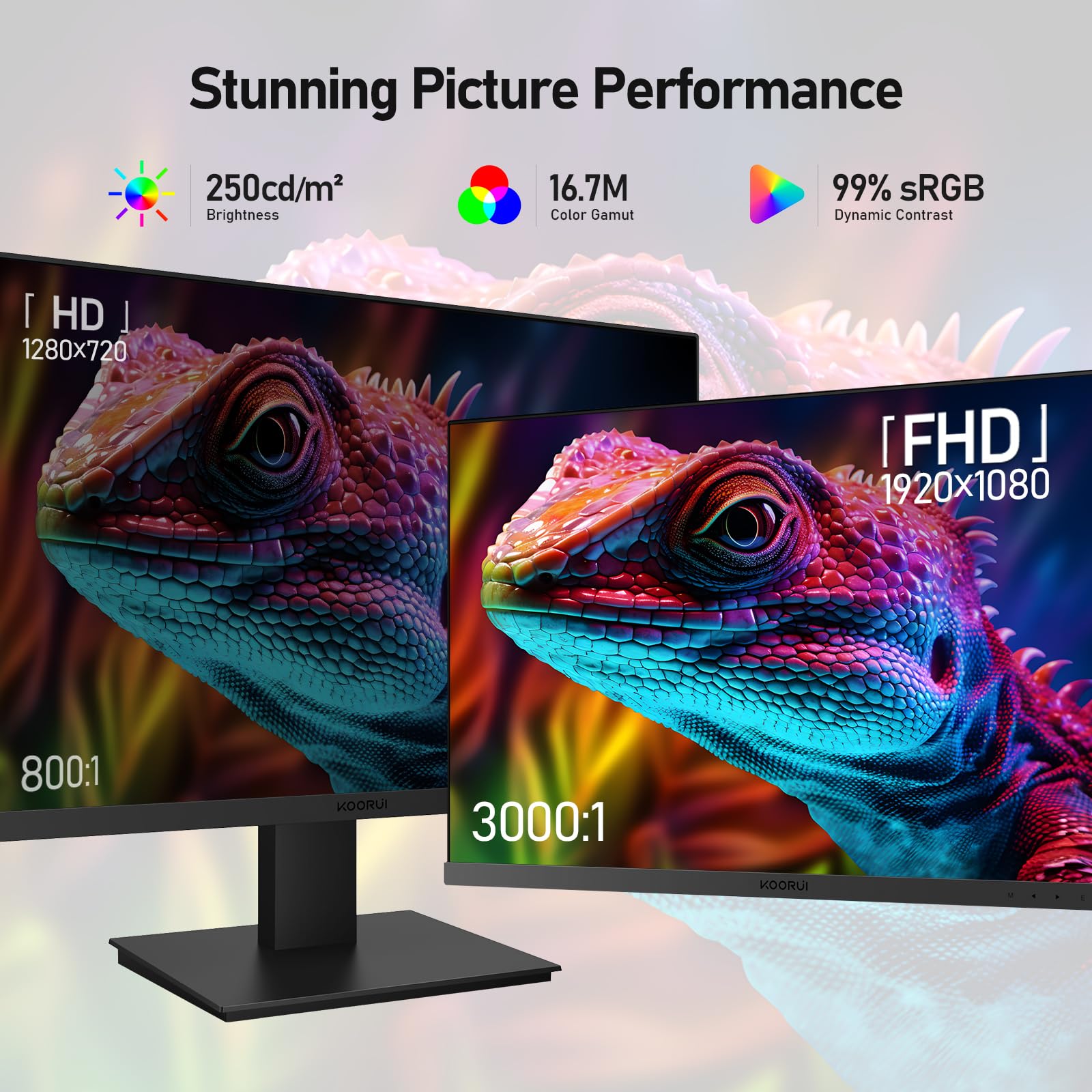 KOORUI 24 Inch Computer Gaming Monitor FHD 1920 x 1080p 100Hz, Built-in Speakers, Ultra-Slim Bezels, 75 x 75 mm VESA Mountable, Adjustable Tilt, HDMI, VGA, 3 Year Warranty, Black