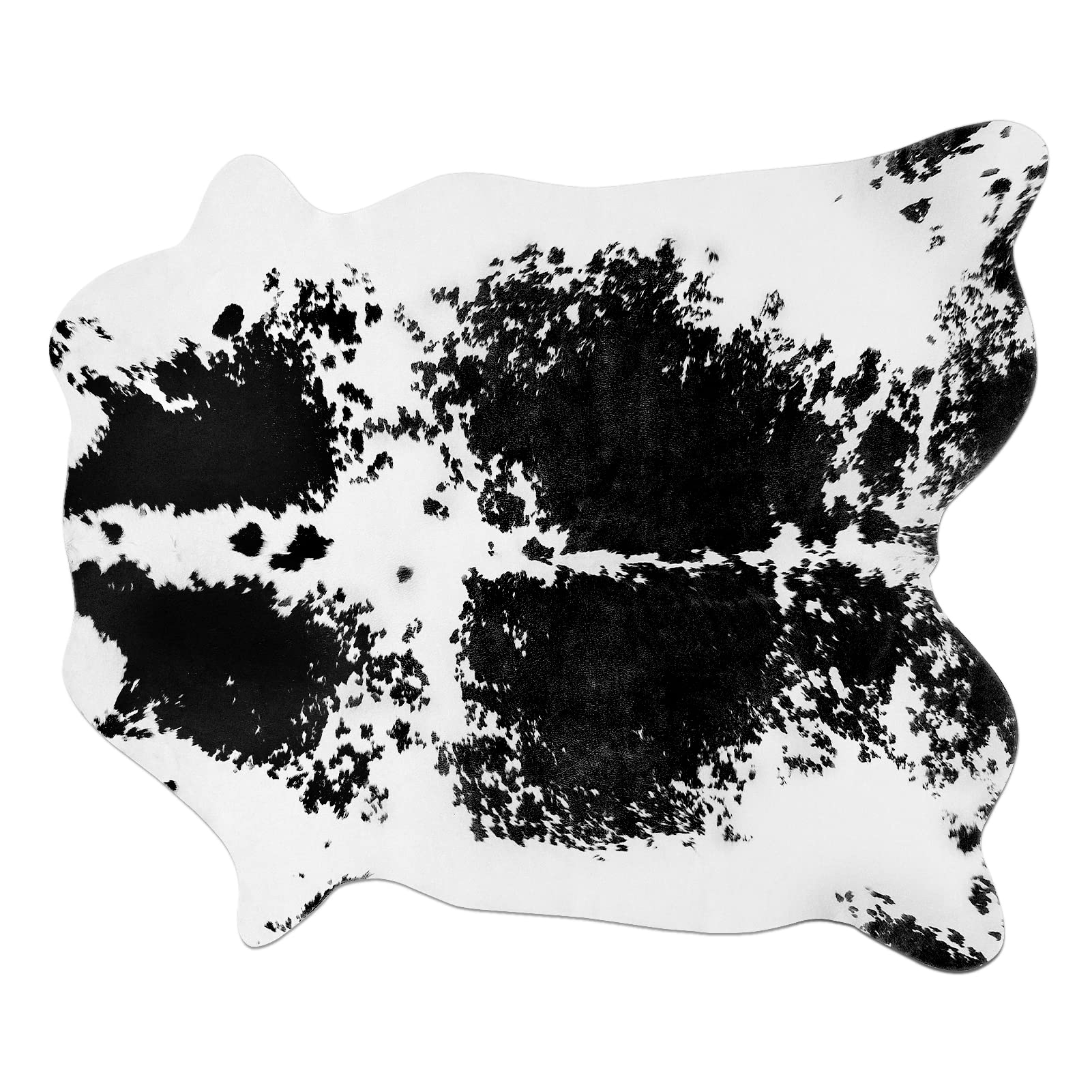 Premium Cowhide Rug, Large Cow Hide Rug for Living Room, 5.2 ft x 6.2 ft Cow Print Rugs, Faux Fur Animal Cow Hide Carpet for Bedroom Dining-Table Western Decor, Black and White