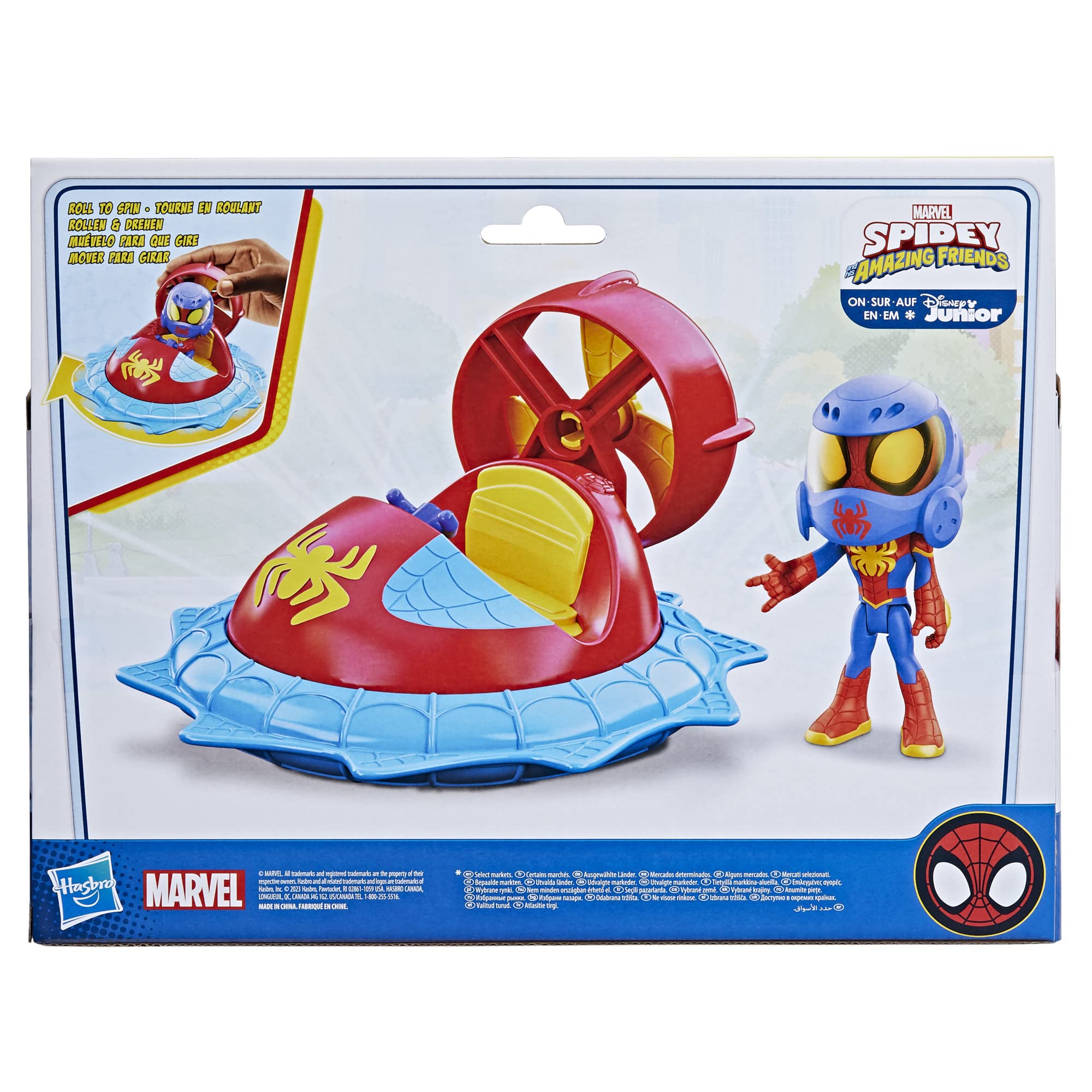 Spidey and his Amazing Friends Marvel Web-Spinners Spidey with Hover Spinner, Car Playset with Vehicle, 4-Inch Scale Action Figure and Accessory, Toy Cars for Kids 3 and Up