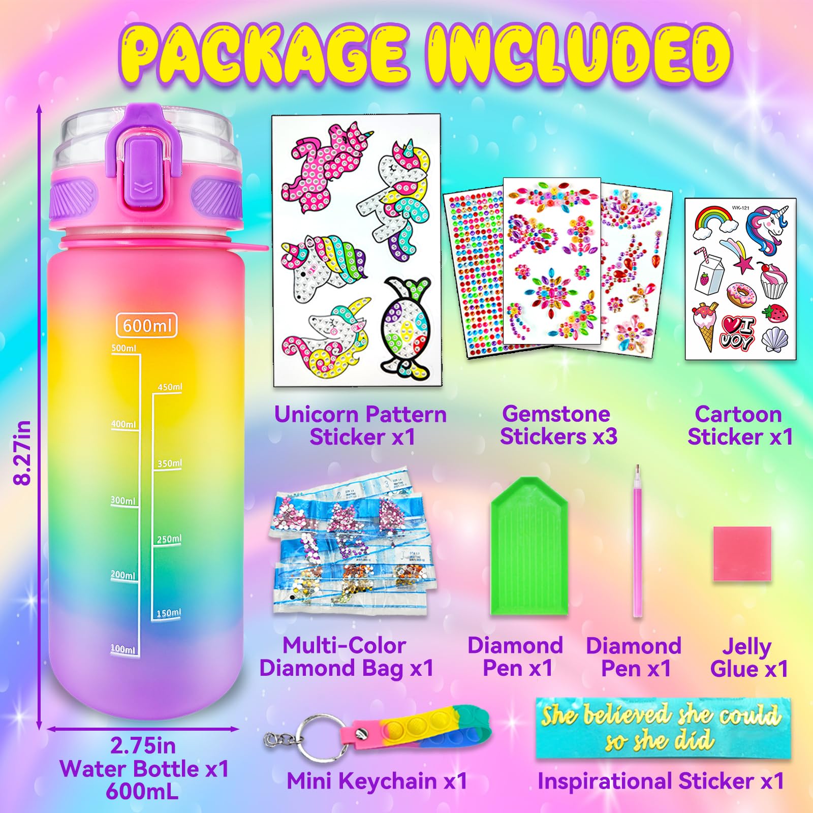 EDSPORTSHOUSE Decorate Your Own Water Bottle Kits for Girls Age 4-6-8-10,Unicorn Painting Crafts,Fun Arts and Crafts Gifts Toys for Girls Birthday Christmas(Unicorn)