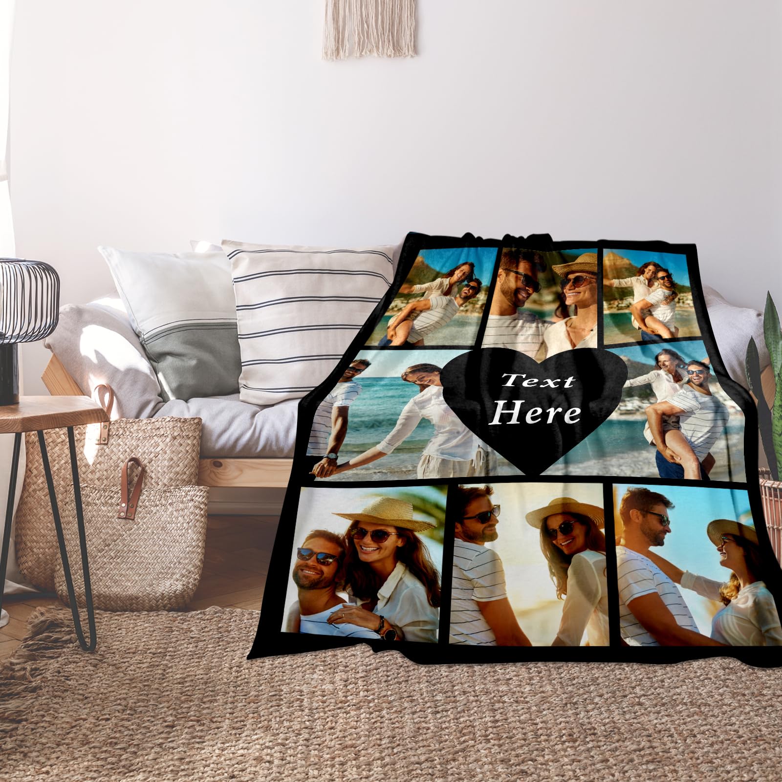 Ships Next Day Custom Valentines Day Anniversary Blanket Gifts for Her Him Boyfriend Husband Custom Couple Blanket with Picture Text Customized Blanket Birthday Christmas Wedding Gifts for Women Men