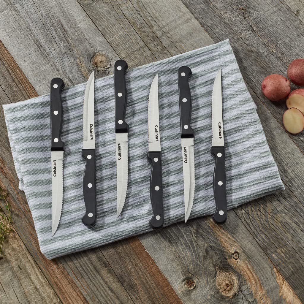 Cusinart Knife Set, 6pc Steak Knife Set with Steel Blades for Precise Cutting, Lightweight, Stainless Steel & Durable, C77TR-6PSK, Black