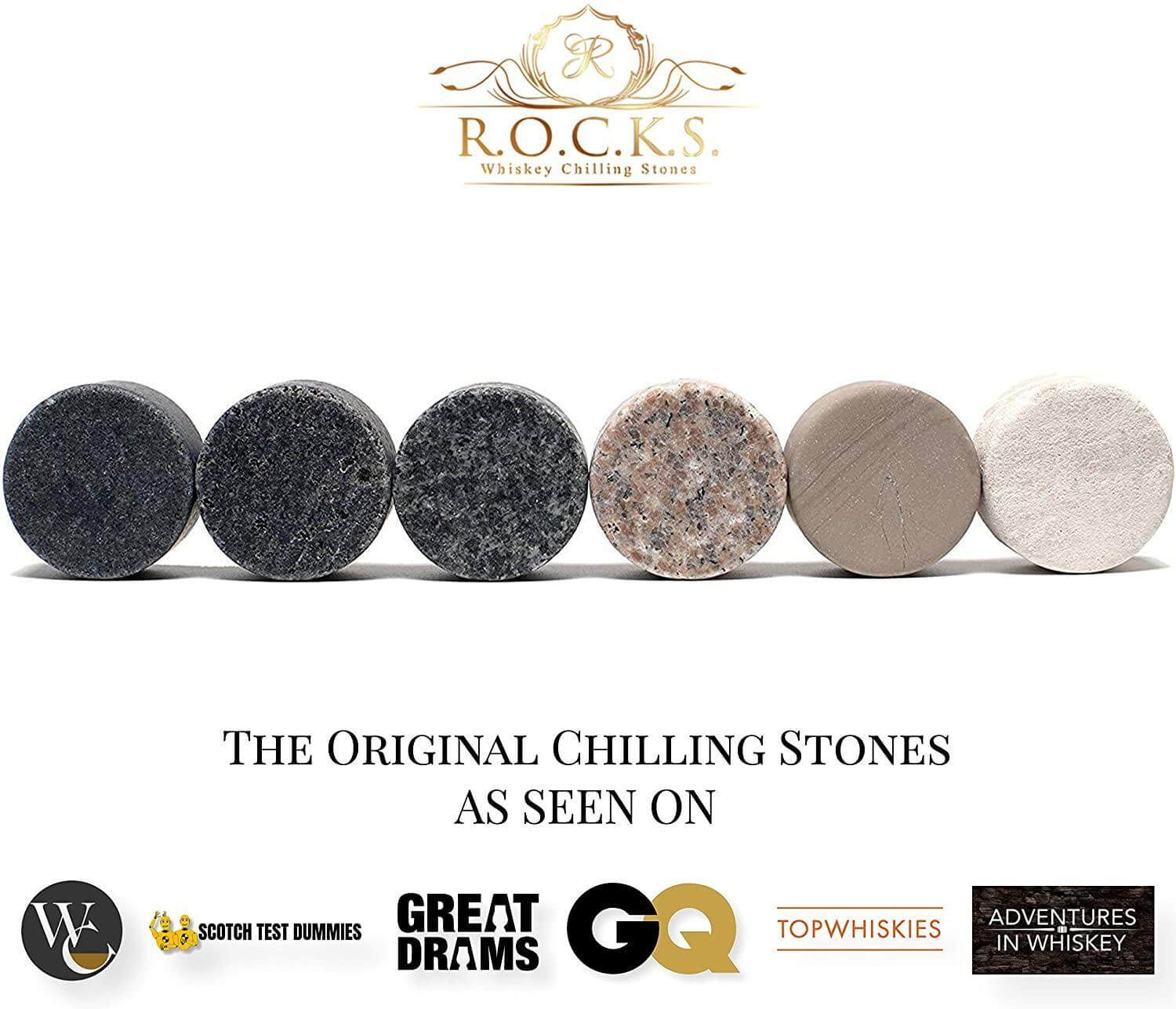 The Original ROCKS Whiskey Chilling Stones - Set of 6 Granite Stones