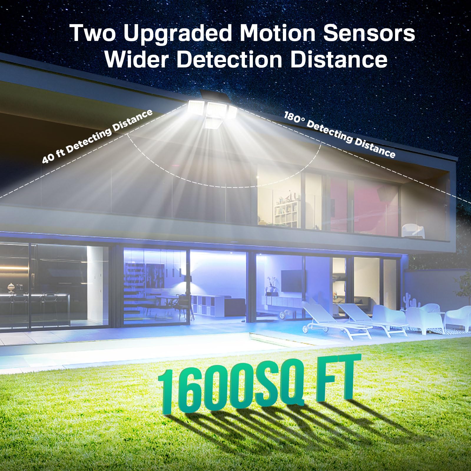 Solar Outdoor Lights - 3000LM 188 LED Motion Sensor Outdoor Lights, 4 Heads IP65 Waterproof Powered Security Flood Lights, 270°Wide Lighting Angle Wall Light with Sensors for Backyard Yard