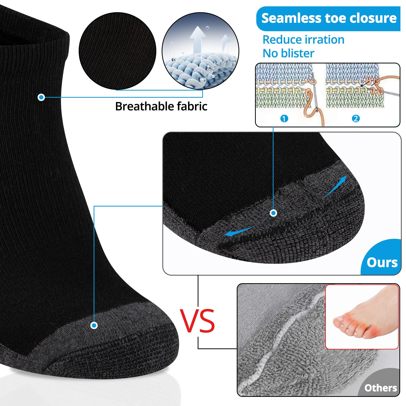 COOVAN 10 Pairs Mens Ankle Socks Men 10 Pack Low Cut Comfort Cushion Casual Socks