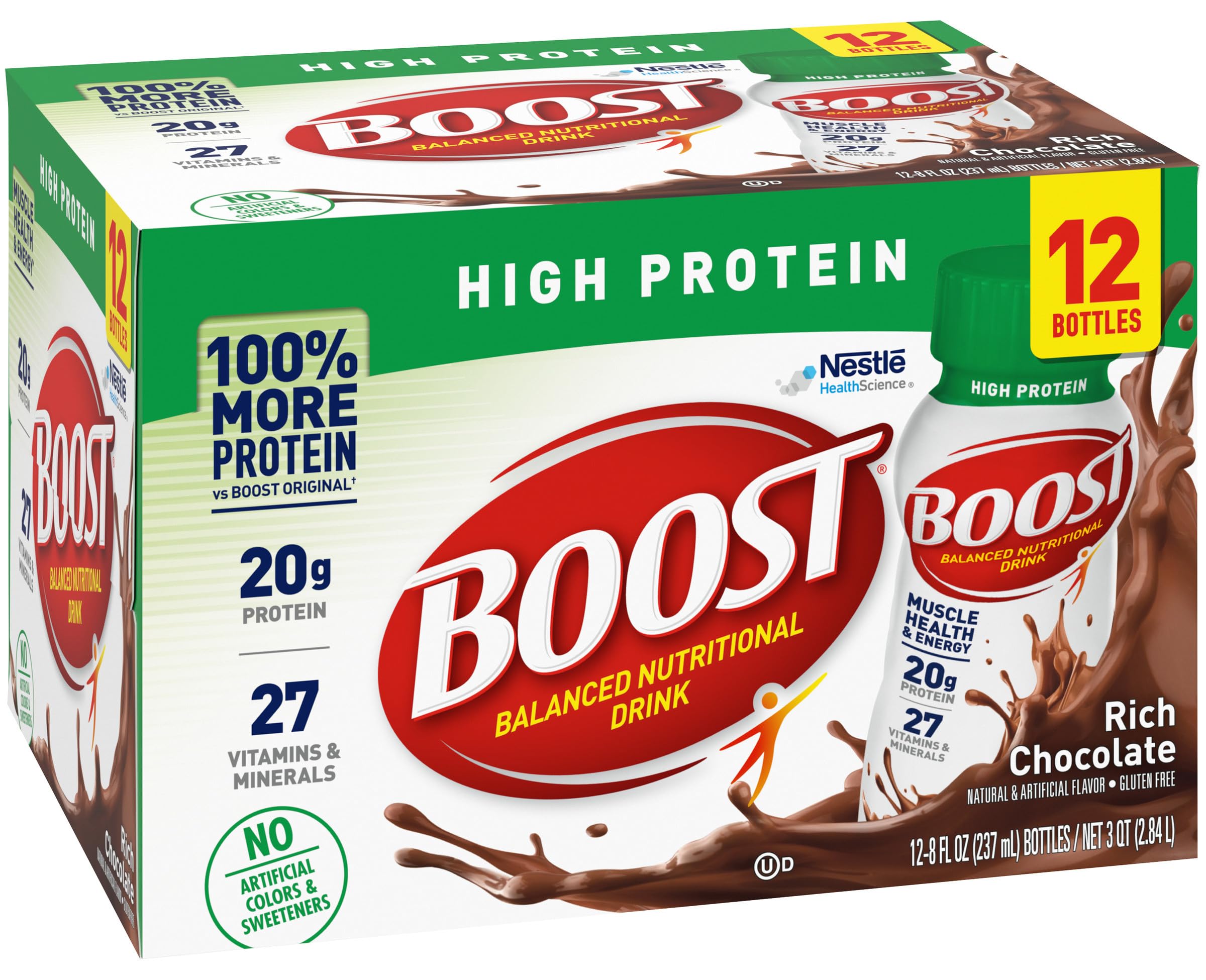 BOOST High Protein Balanced Nutritional Drink, Rich Chocolate, 8 FL OZ (Pack of 12)