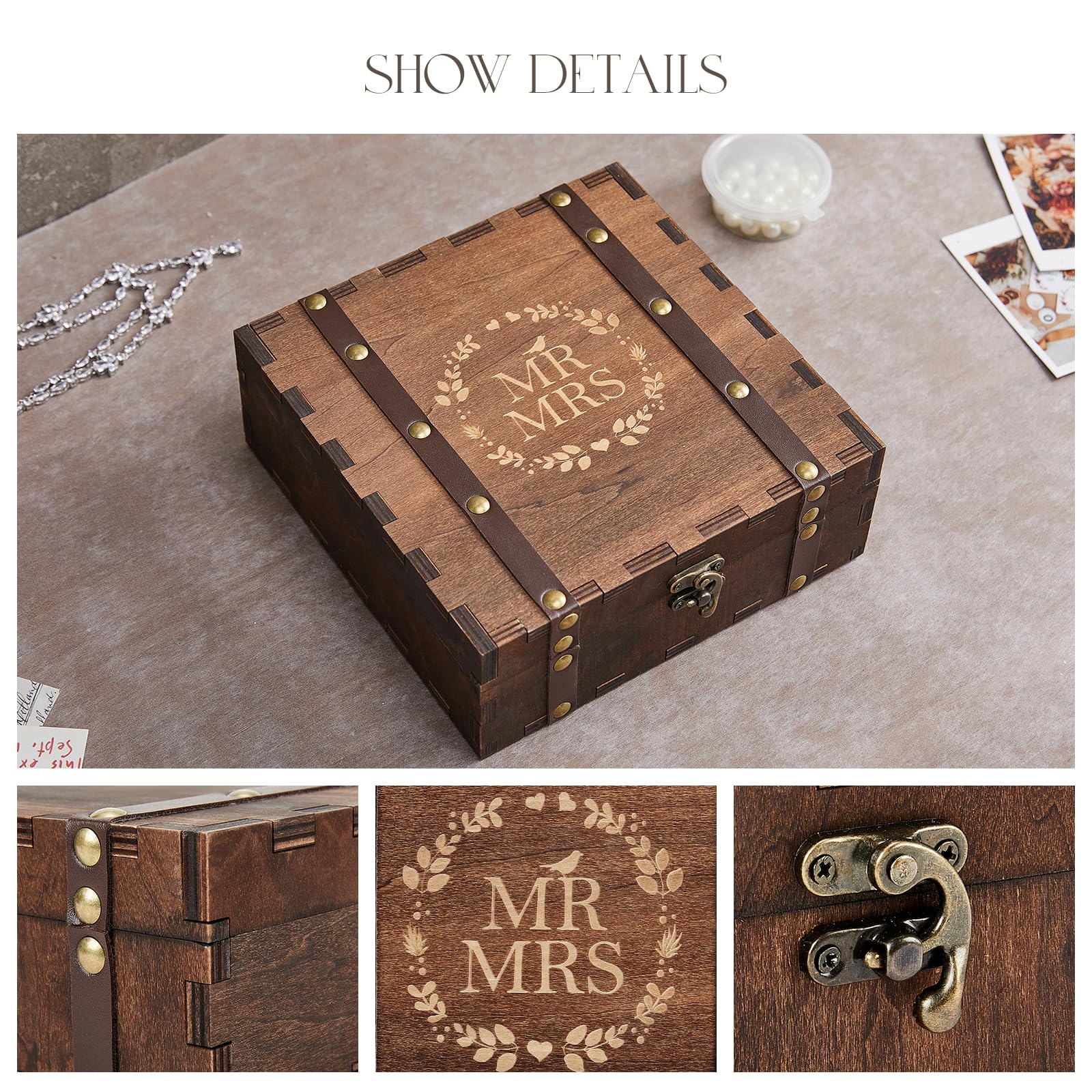 AW BRIDAL Wedding Keepsake Box with Lids Wood Memory Box Storage Box Bridal Shower Gifts Wedding Engagement Couples Gifts Mr Mrs Christmas Gifts