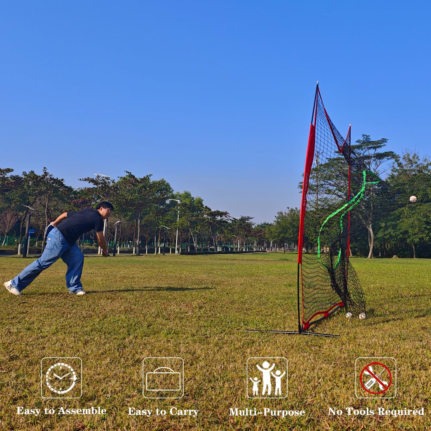LOMGWAYS 8x8 ft Baseball & Softball Practice Net with Steel Frame for Batting, Hitting, Pitching, Portable Baseball Batting Net with Carry Bag, Great for All Levels