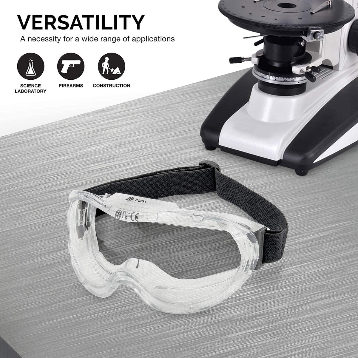 Neiko Pro 53875B Clear Protective Lab Safety Goggles, Chemistry Lab Goggles, Scientific, Construction Goggles, Contractor, Woodworking, Anti-Fog and Splash, Includes Indirect Vent for Men and Women