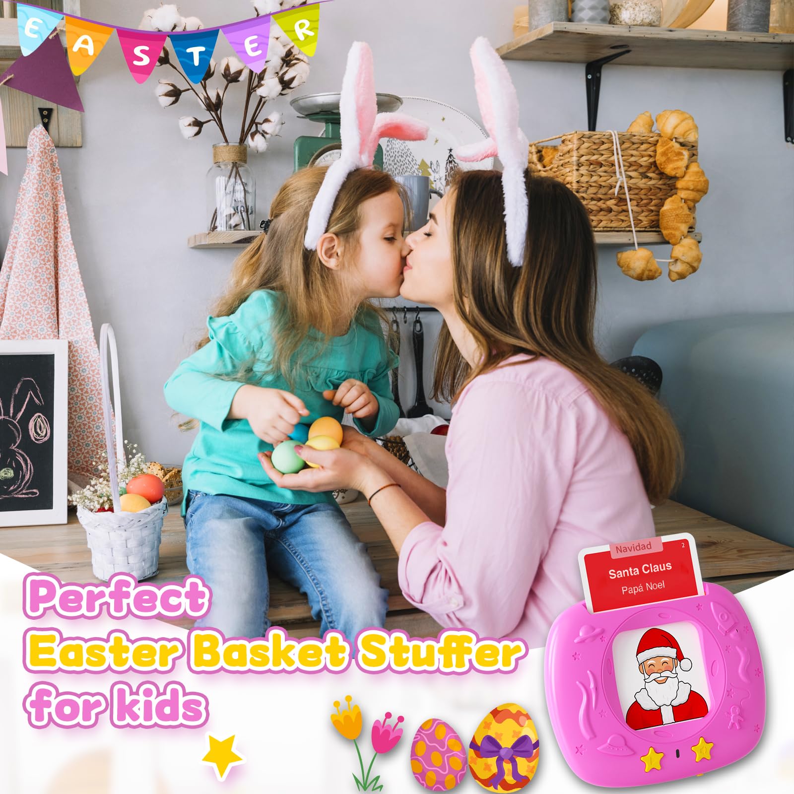 HOMESTEC Toddler Talking Flash Cards with American Accent and 288 Sight Words for Speech Therapy Learning Montessori Sensory Play for Boys and Girls Ages 3 to 6 Easter Basket Stuffer (Pink)