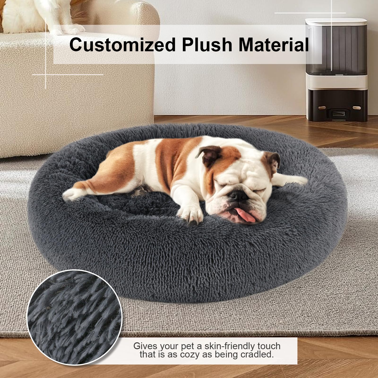 Dog Bed, Cat Calming Bed, Faux Fur Pillow Pet Donut Cuddler Round Plush Bed for Large Medium Small Dogs and Cats