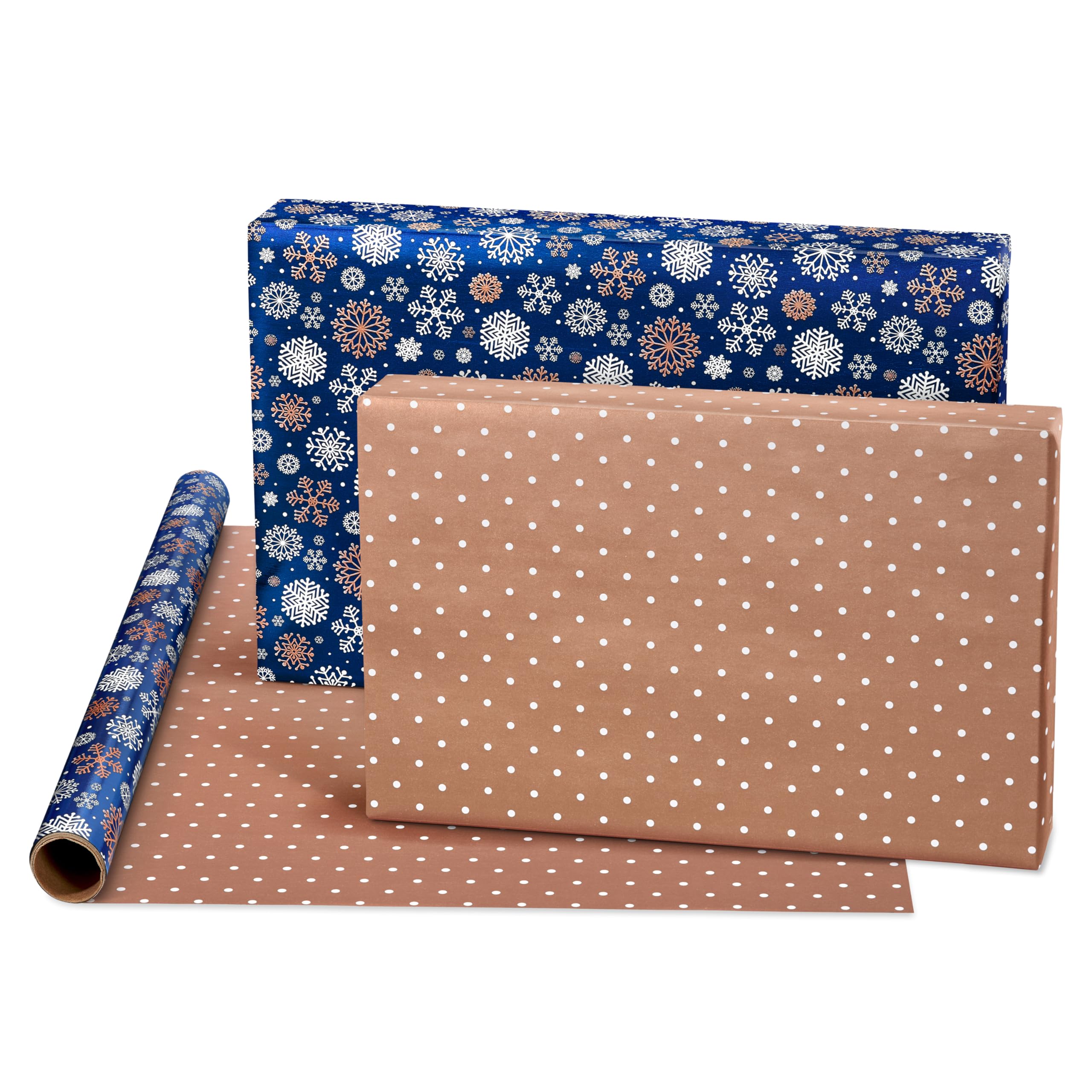 American Greetings 80 sq. ft. Reversible Blue Wrapping Paper Bundle for Christmas, Snowflake, Reindeer, Holiday (4 Rolls 30 in. x 8 ft.)