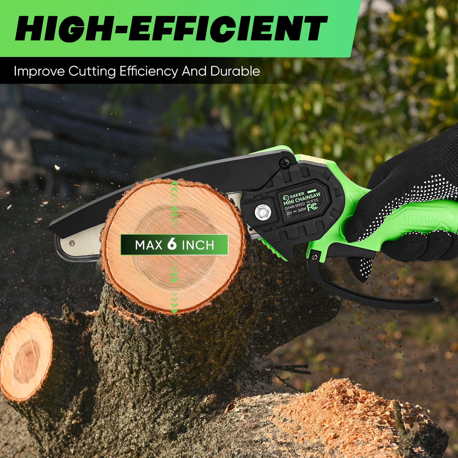 Saker Mini Chainsaw|6 Inch Chainsaw[2024 Upgraded]|Mini Cordless Electric Chain Saw|Small Handheld Portable Chainsaw Battery Powered Chain Saw for Tree Trimmer and Garden(2 Batteries+2 Bars+3 Chains)