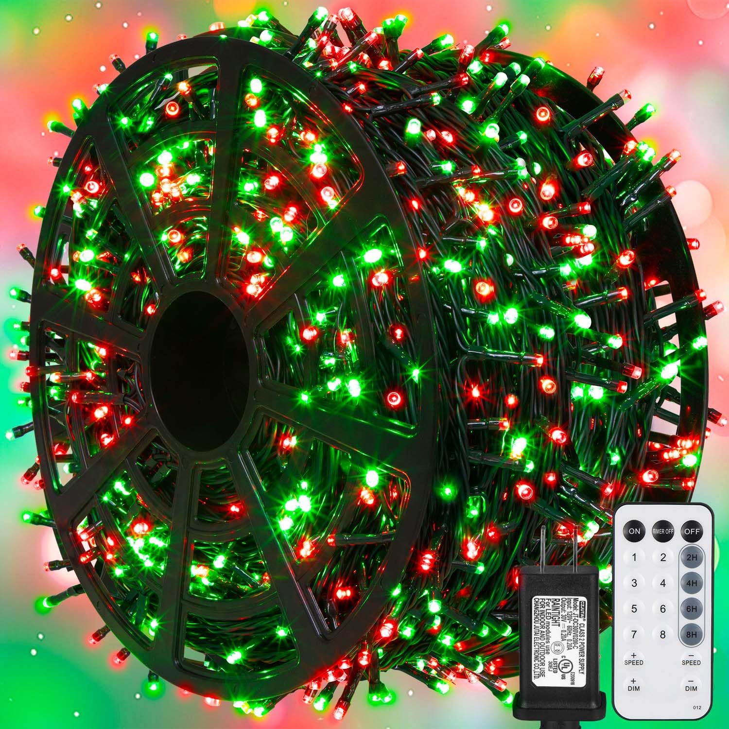 weillsnow 328 FT 1000 LED Christmas String Lights with Remote & Timer, 8 Lighting Modes Twinkle Lights, Waterproof Fairy Lights for Outdoor Bedroom Backyard Tree Wall Christmas Decoration (Red&Green)