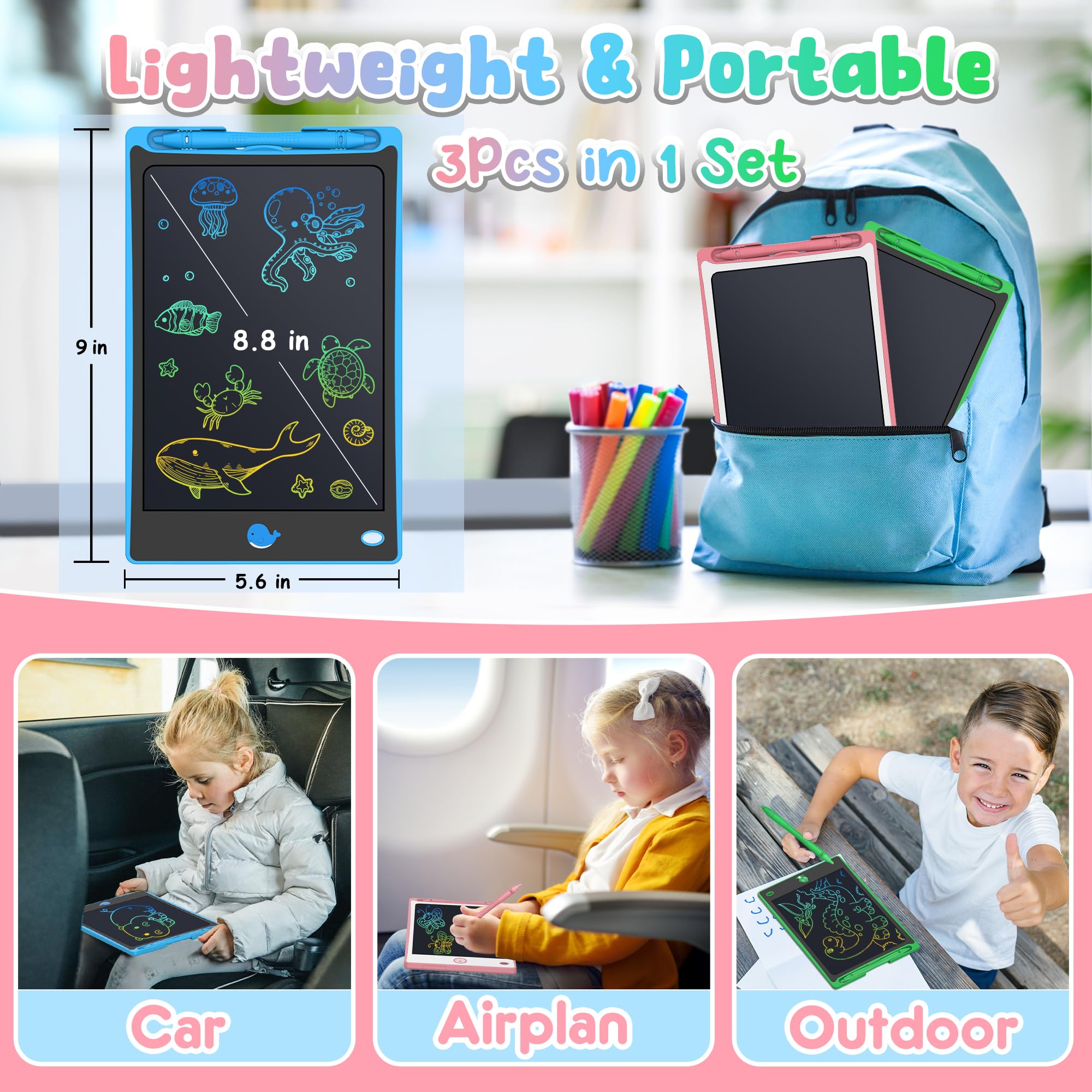 Hockvill LCD Writing Tablet for Kids 8.8 Inch, Toys for Girls Boys Drawing Pad for 3 4 5 6 7 8 Year Old Kid, Toddler Magnetic Doodle Board Travel Essentials Christmas Birthday Gift for Children