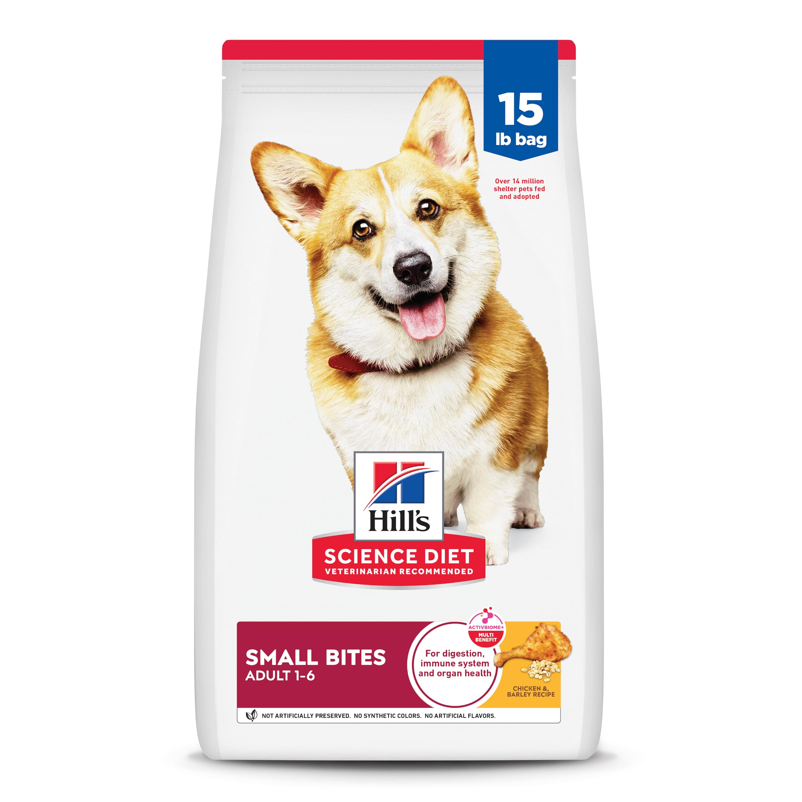 Hill's Science Diet Adult 1-6, Adult 1-6 Premium Nutrition, Small Kibble, Dry Dog Food, Chicken & Barley, 15 lb Bag