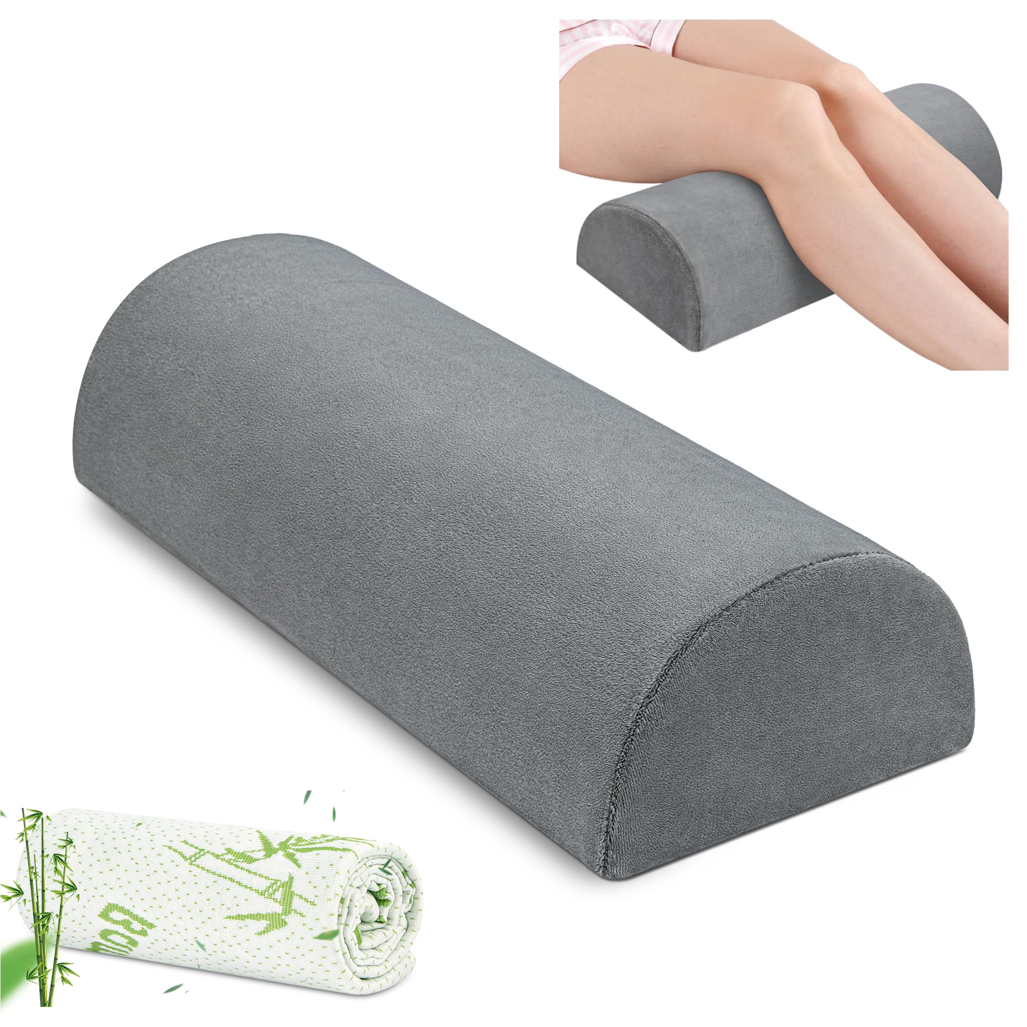 urnexttour Knee Pillow for Side Sleepers Memory Foam Leg Pillows for Sleeping Yoga Bed Half Moon Bolster Pillow for Neck Pain Relief with 2 Pillowcases 20.5 x 8 x 4.5 Inches(Grey+Green, Standard Size)