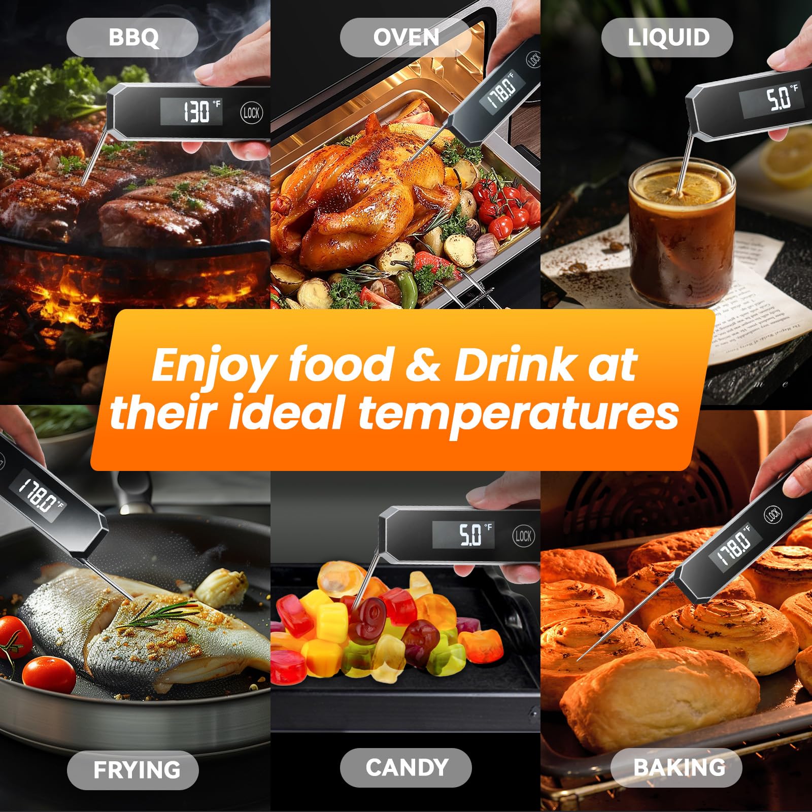 Meat Thermometer Digital, 0.5 Sec Instant Read Thermometer with High Accuracy(±0.5°F), 180°Rotating Display for Turkey Beef Lamb, Food Thermometer for Roast, Oven, Grill, BBQ, Smoker