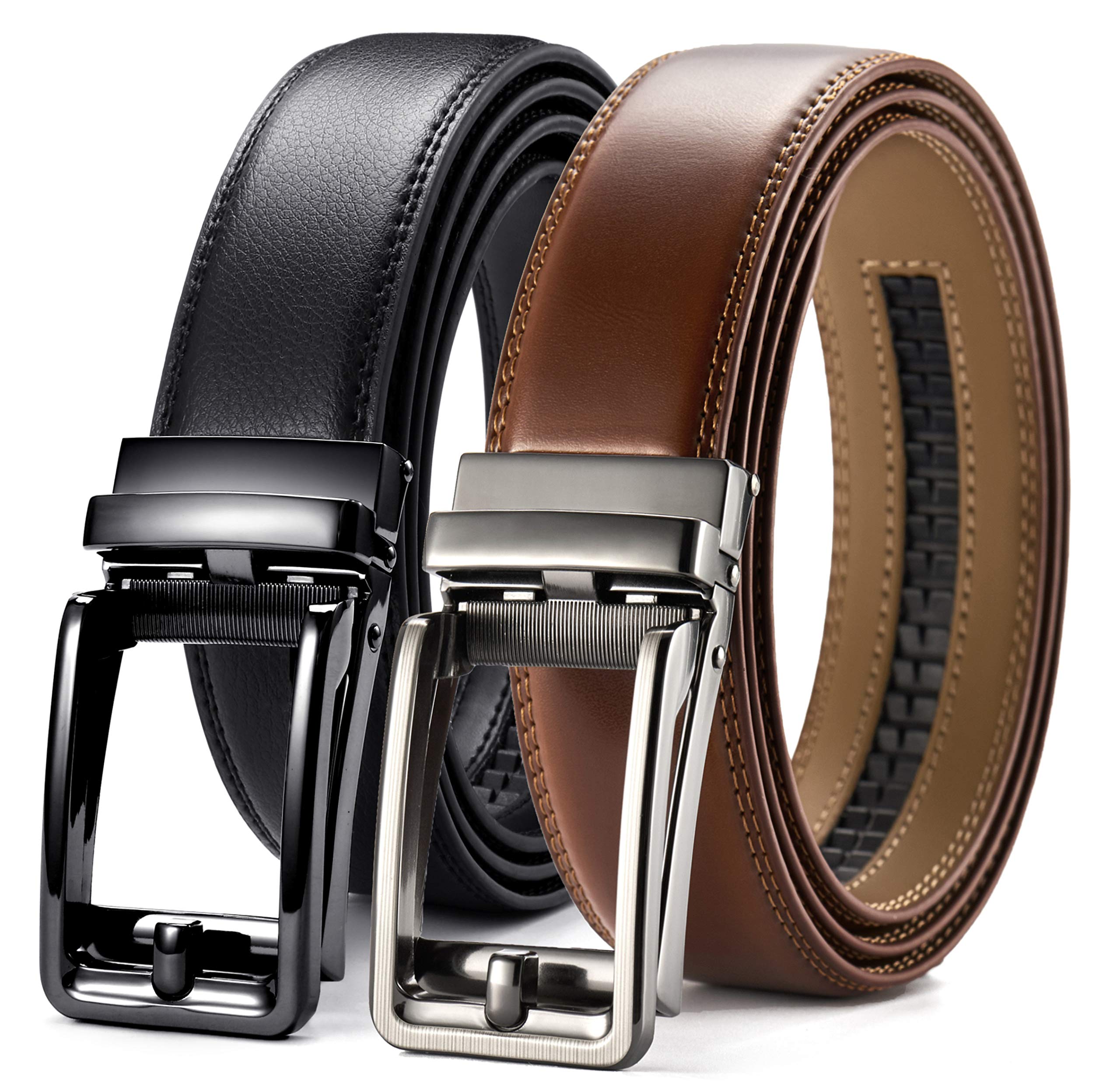 CHAOREN Ratchet Belts for Men 2 Pack - Mens Leather Belt 1 3/8" for Dress and Casual - Micro Adjustable Belt Fit Everywhere