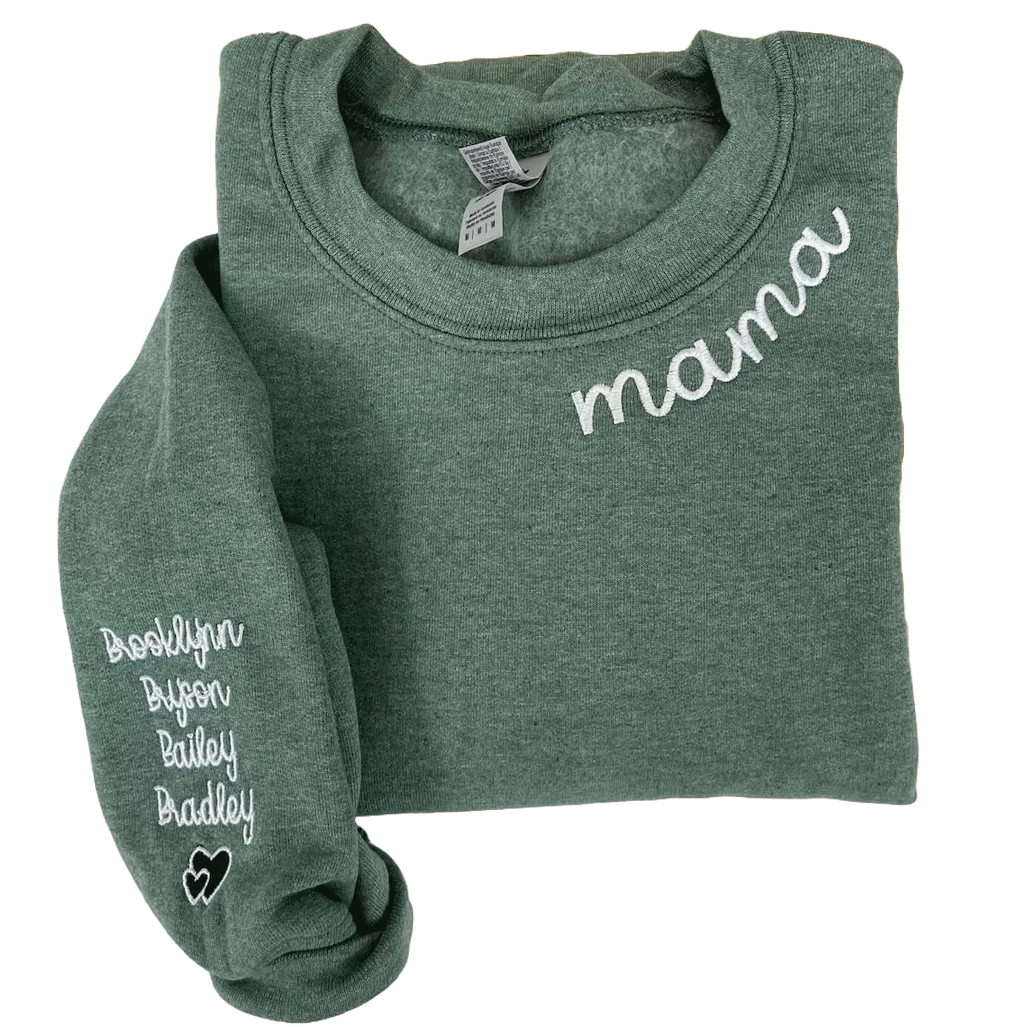 Custom Embroidered Crewneck Sweatshirt, Personalized Embroidered Mama Sweatshirt with Kid Names on Sleeve, Embroidery Crewneck Sweater, Personalized Embroidery Sweatshirt for Mom, Auntie, Grandma