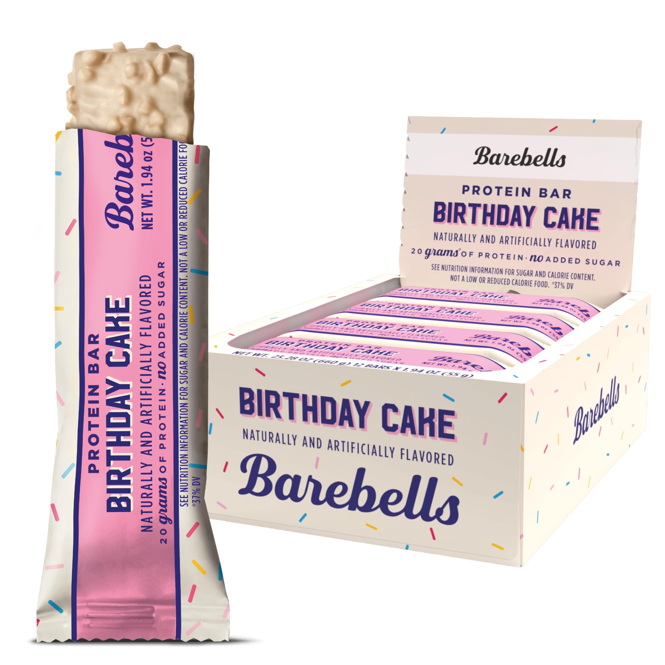 Barebells Protein Bars Birthday Cake - 12 Count, 1.9oz Bars - Protein Snacks with 20g of High Protein - Protein Bar with 1g of Total Sugars - On The Go Protein Snack & Breakfast Bars