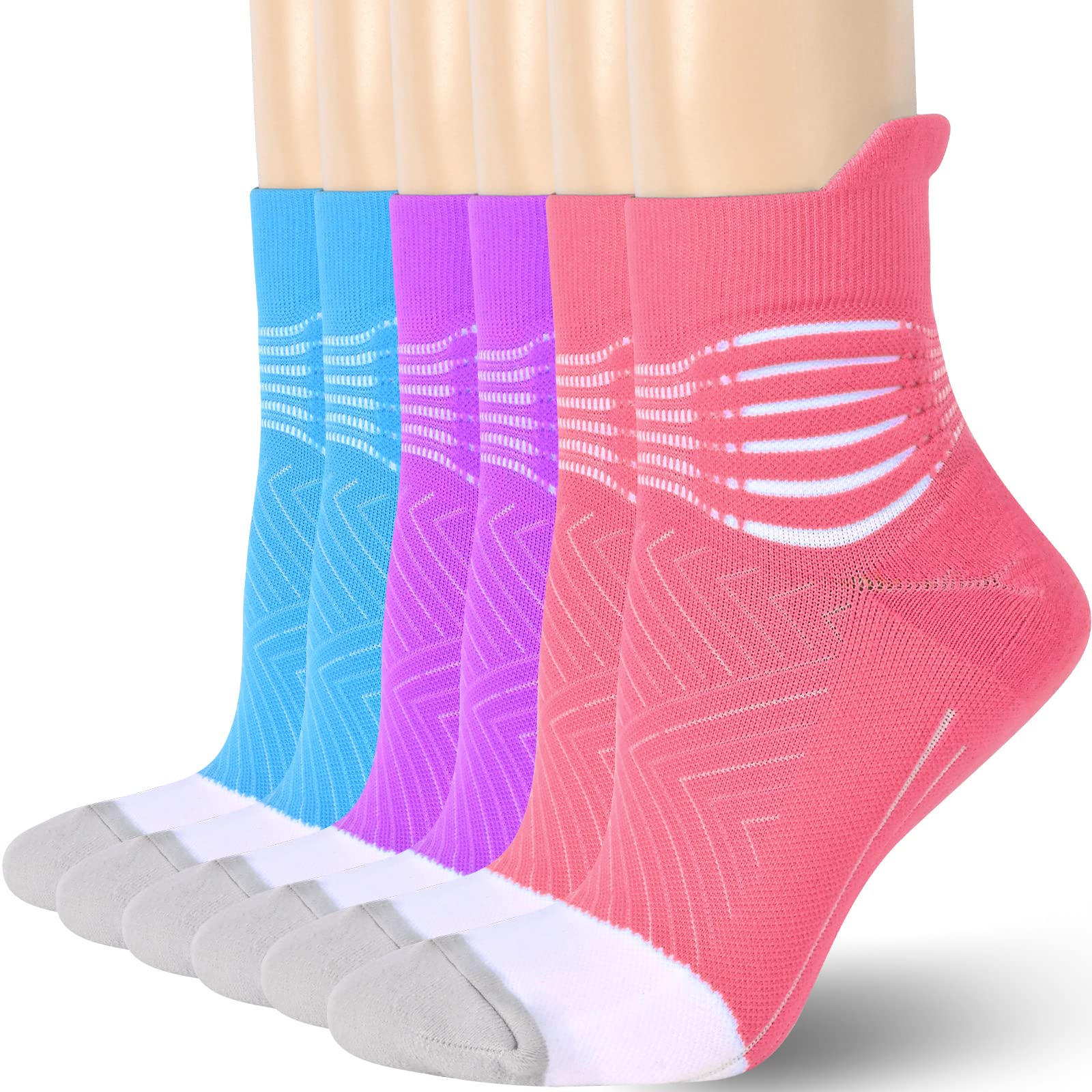 IRAMY Compression Ankle Support Running Socks Women Coolmax Wicking 3 Pairs Quarter Athletic Cushioned Plantar Fasciitis Socks