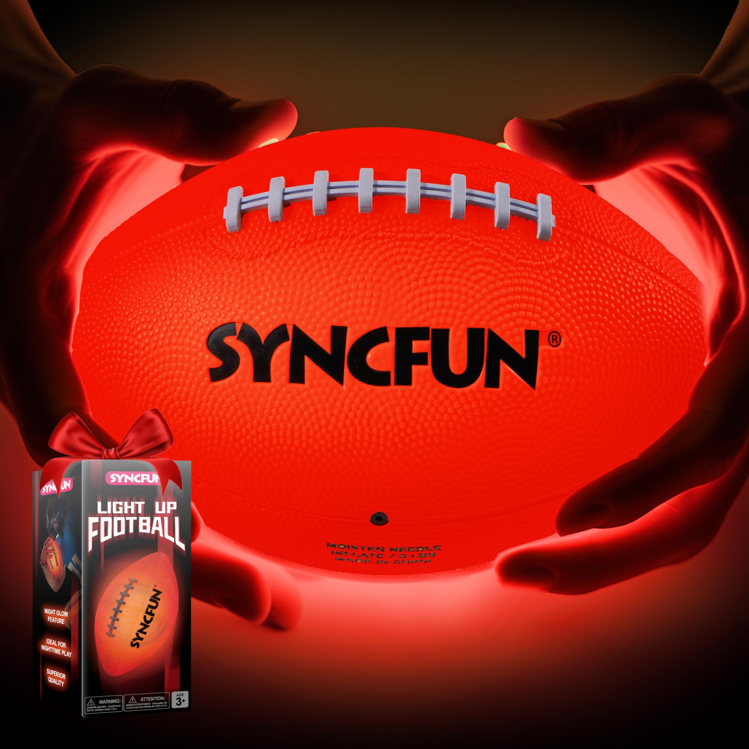 SYNCFUN Glow in The Dark Football for Boys, Light Up Football for Night Football Games, Red Glowing Ball, Football Accessories Gifts for Teen Boy Toys Ages 3 Old and Up