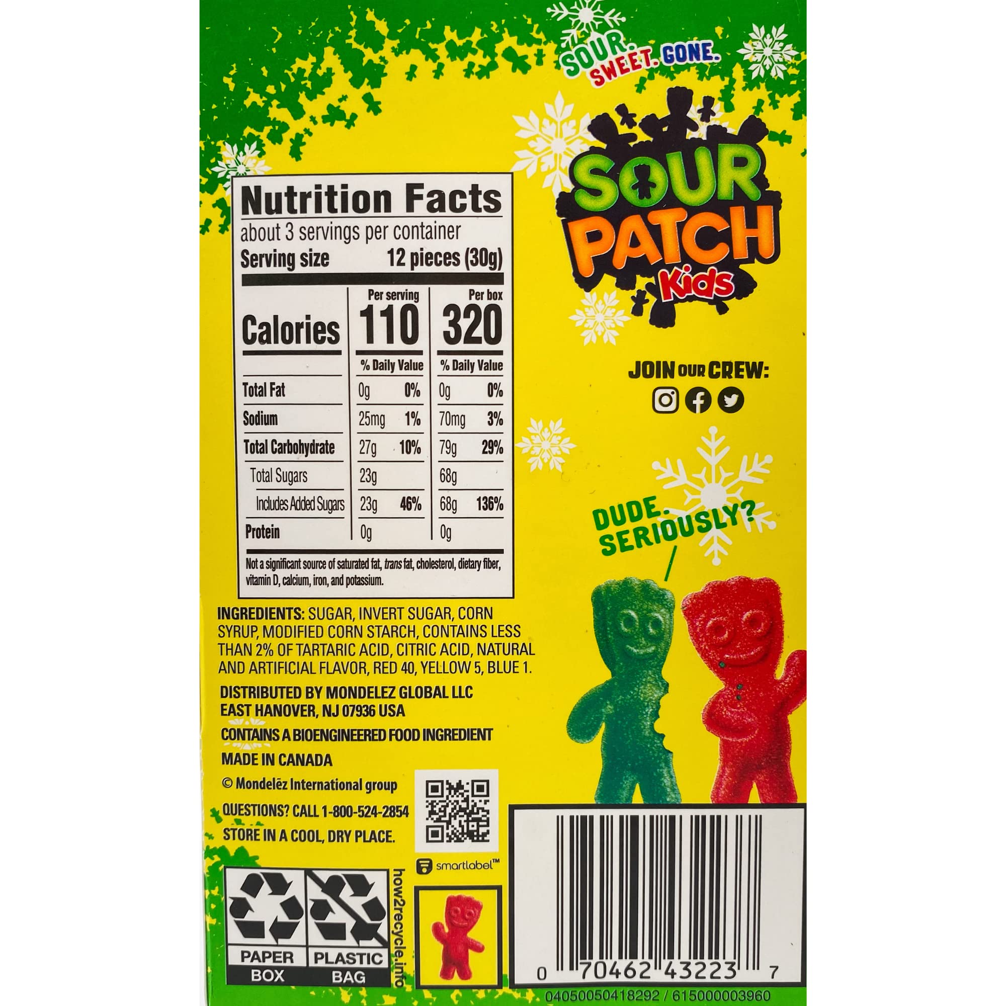 Sour Patch Kids Christmas 2024 Movie Theater Box Candy, Holiday Themed Candies for Goodie Bags and Stocking Stuffers, Pack of 3