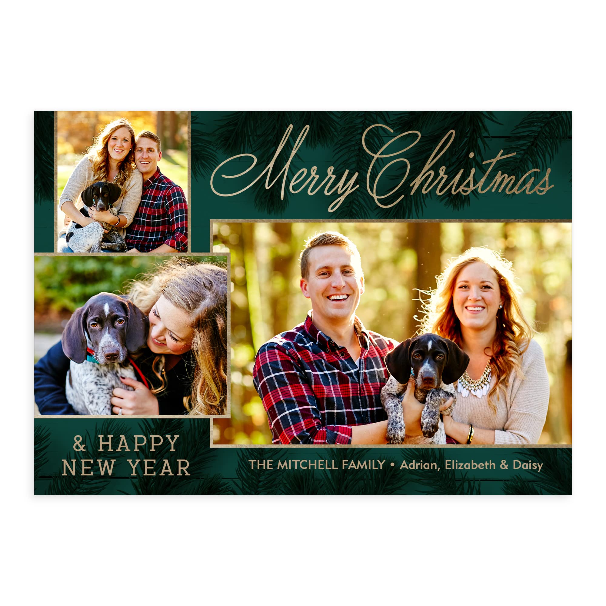 Let's Make Memories Personalized Photo Christmas Cards with Envelopes - Premium Quality - 5x7-2024 Holiday Cards & White Envelopes - Gilded Pine Trio - 15 ct