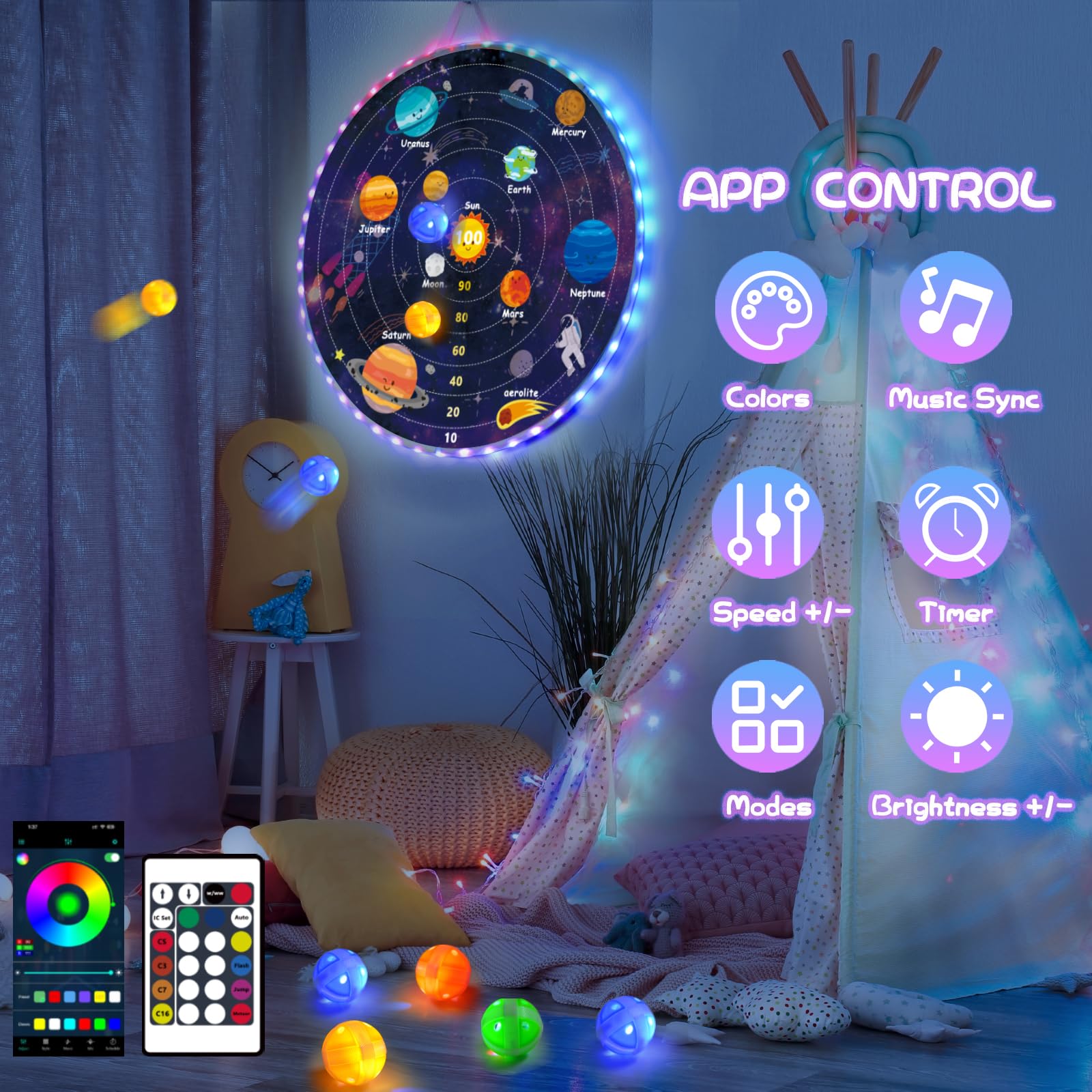 2 in 1 29" Large LED Dart Board for Kids 8-12 Games with 12 LED Sticky Balls, Indoor & Outdoor Games for Kids 8-12, APP Control Board Games for Kids, Gifts Games for Kids Ages 4-8 Boy and Girls Kids