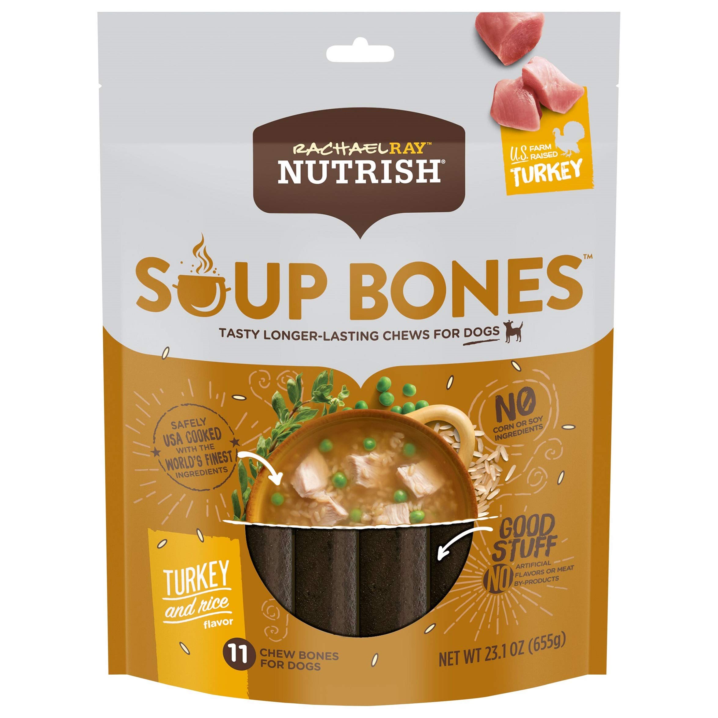 Rachael Ray Nutrish Soup Bones Dog Treats, Turkey & Rice Flavor, 11 Bones, Beige (071190048219)
