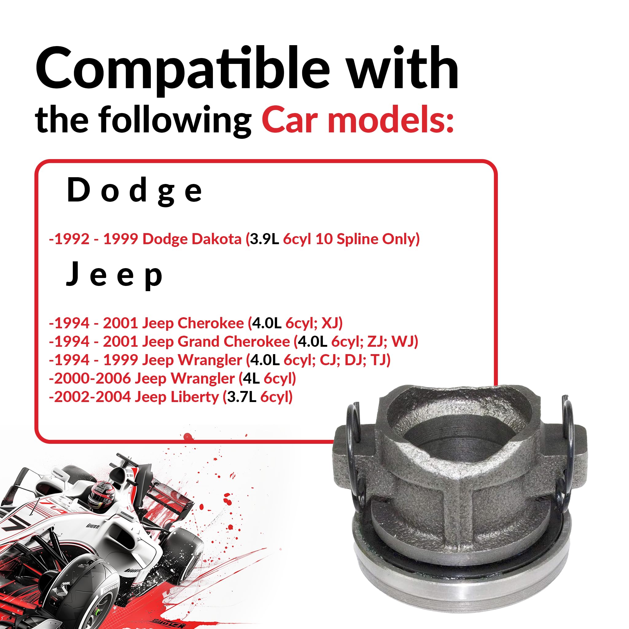 Full Metal Reinforced Clutch Release Bearing Compatible with Wrangler Cherokee Grand Cherokee Liberty Dakota Rubicon Sport X Limited Renegade Sahara Se Slt 1992-2006 4.0L L6 3.9L V6 3.7L V6