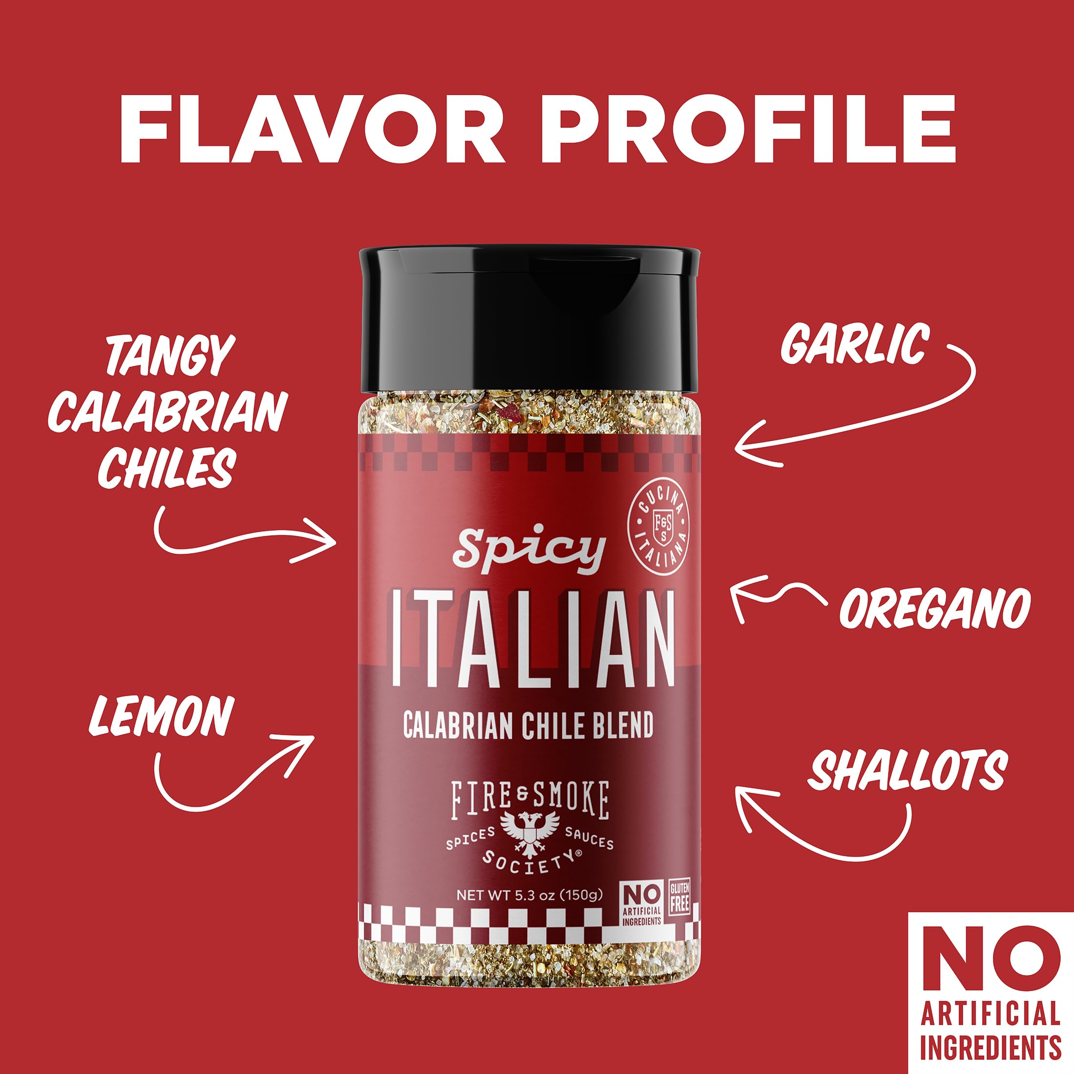 Fire & Smoke Society Spicy Italian Seasoning Blend | Pasta, Pizza, Italian Herb Seasoning | Oregano, Garlic, Calabrian Chiles | M, 5.3 oz