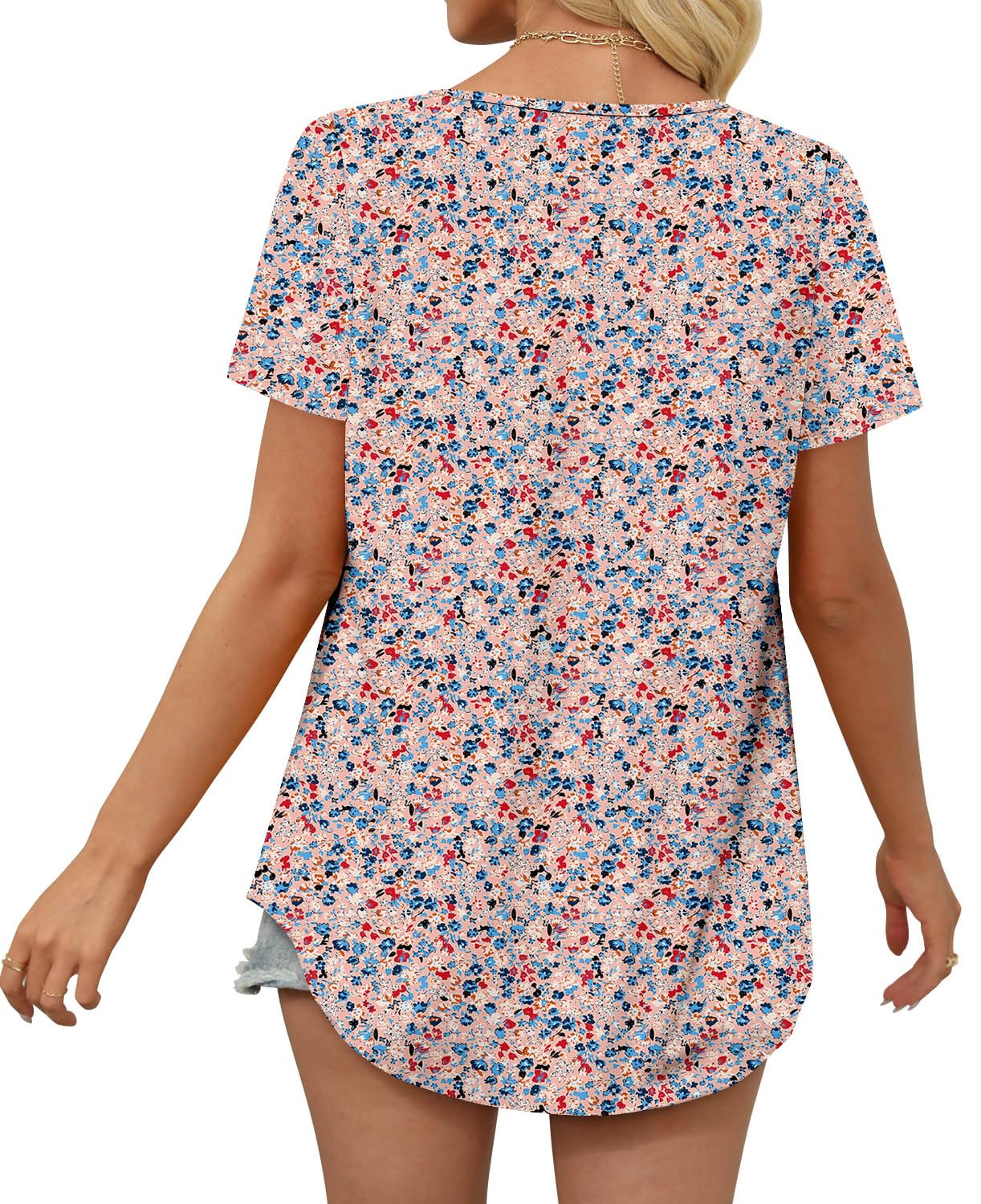 Womens Short Sleeve T Shirts Loose Fit Tunic Tops Square Neck Casual Summer Tops FleshBlue 3XL