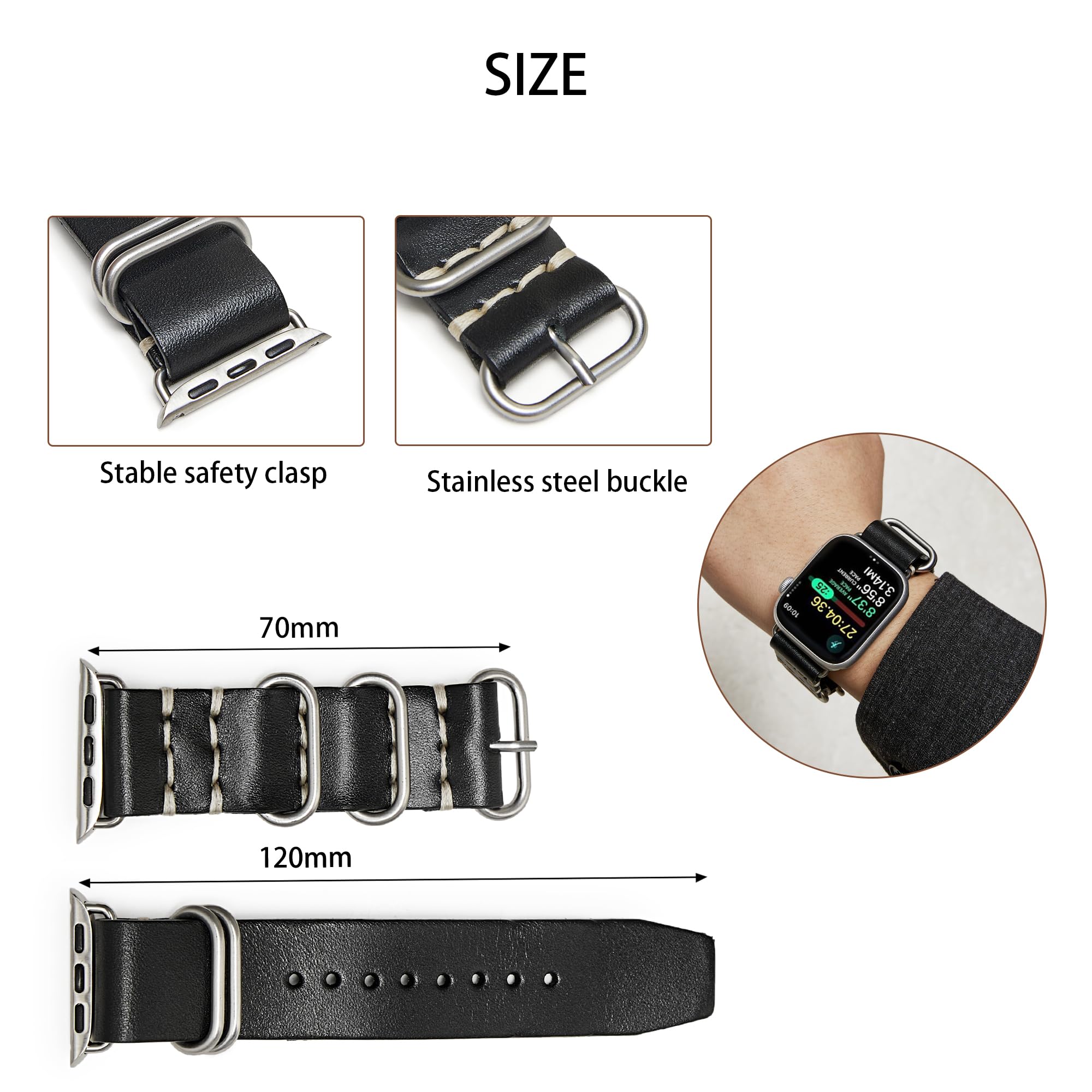 Jeereal Leather Bands Compatible with Apple Watch Band Series 9, Ultra 2/Ultra, SE/SE 2nd Generation, 8 7 6 5 4 3 2 1, 38mm 40mm 41mm 42mm 44mm 45mm 49mm Women and Men, Stainless Steel Magnetic Clasp