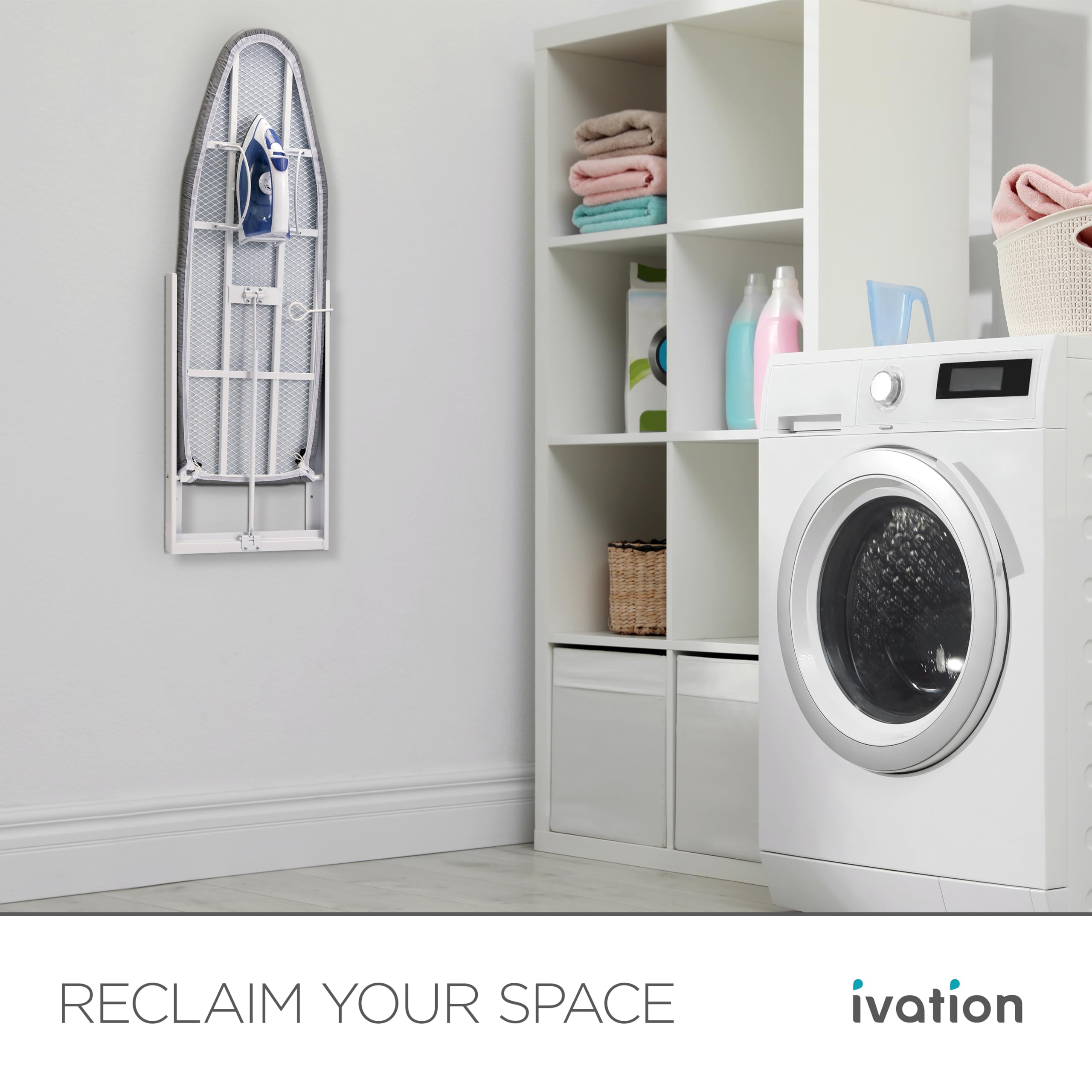 Ivation Wall-Mounted Ironing Board | Foldable 36.2” x 12.2” Sturdy Ironing Station for Home & Apartments, Easy-Release Lever, Removable Cotton Cover, Includes Mounting Hardware with Iron Holder